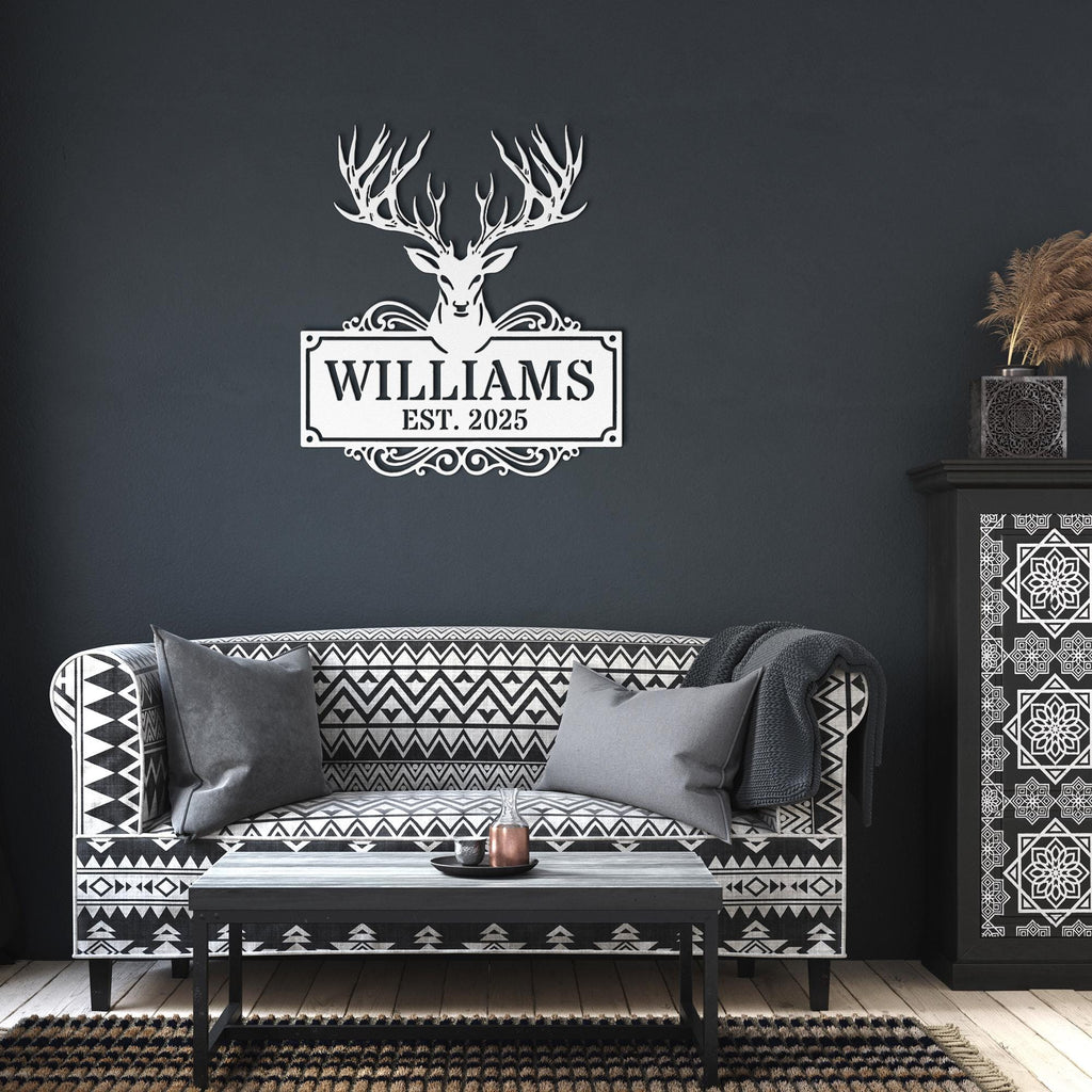 Personalized Antler Sign, Deer Head Metal Monogram, Custom Family Name Sign, Rustic Hunting Cabin Decor, Die Cut Art