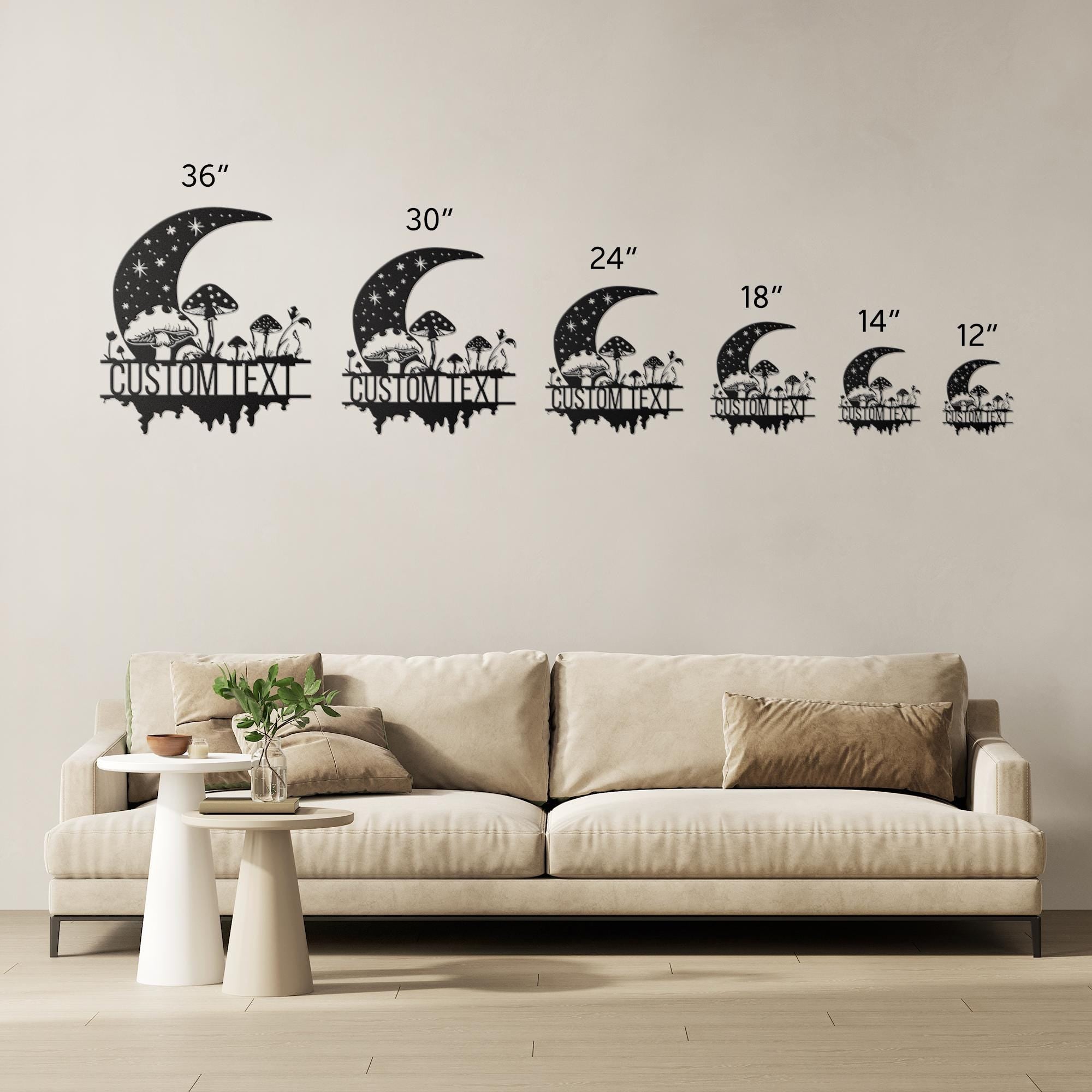 Personalized Moon and Mushroom Metal Sign, Celestial Wall Art, Forest Garden Decor