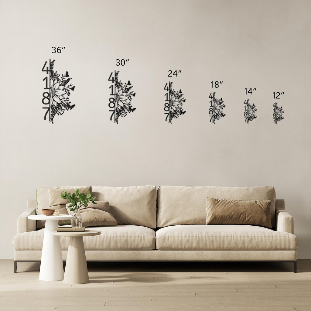 Vertical Sunflower Metal Address Sign, Custom House Numbers, Floral Plaque