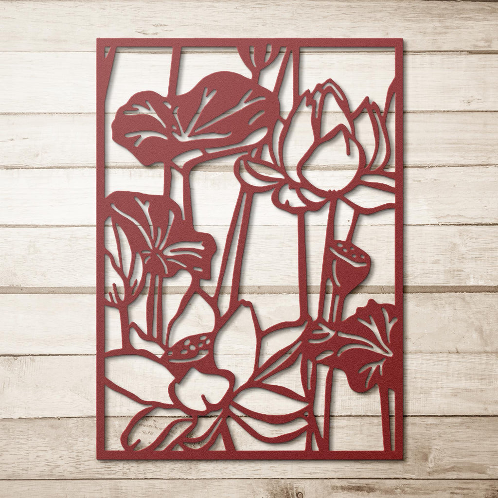 Lotus Flower Metal Wall Art, Floral Garden Sign, Zen Yoga Studio Decor, Botanical Art