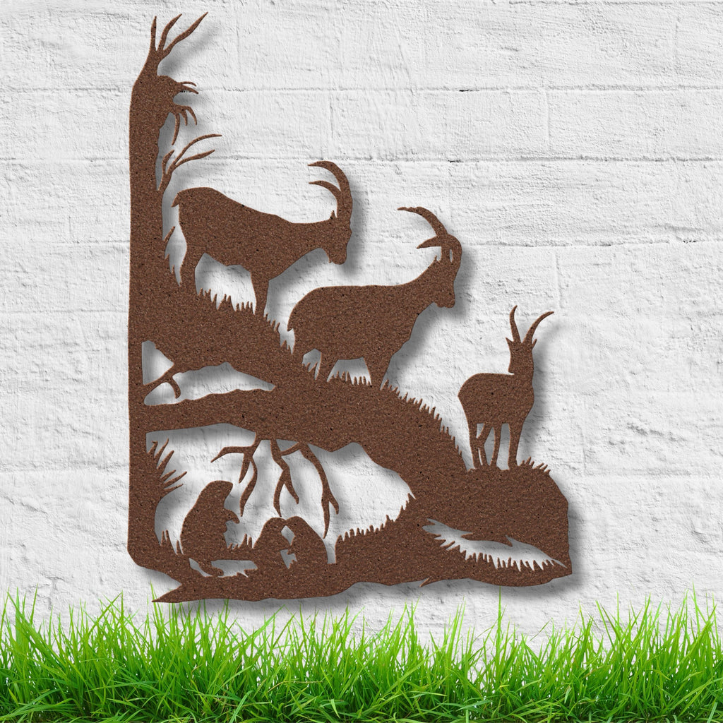 Ibex Mountain Metal Wall Art, Wildlife Silhouette Decor, Nature Cabin Sign, Rustic Forest Gift
