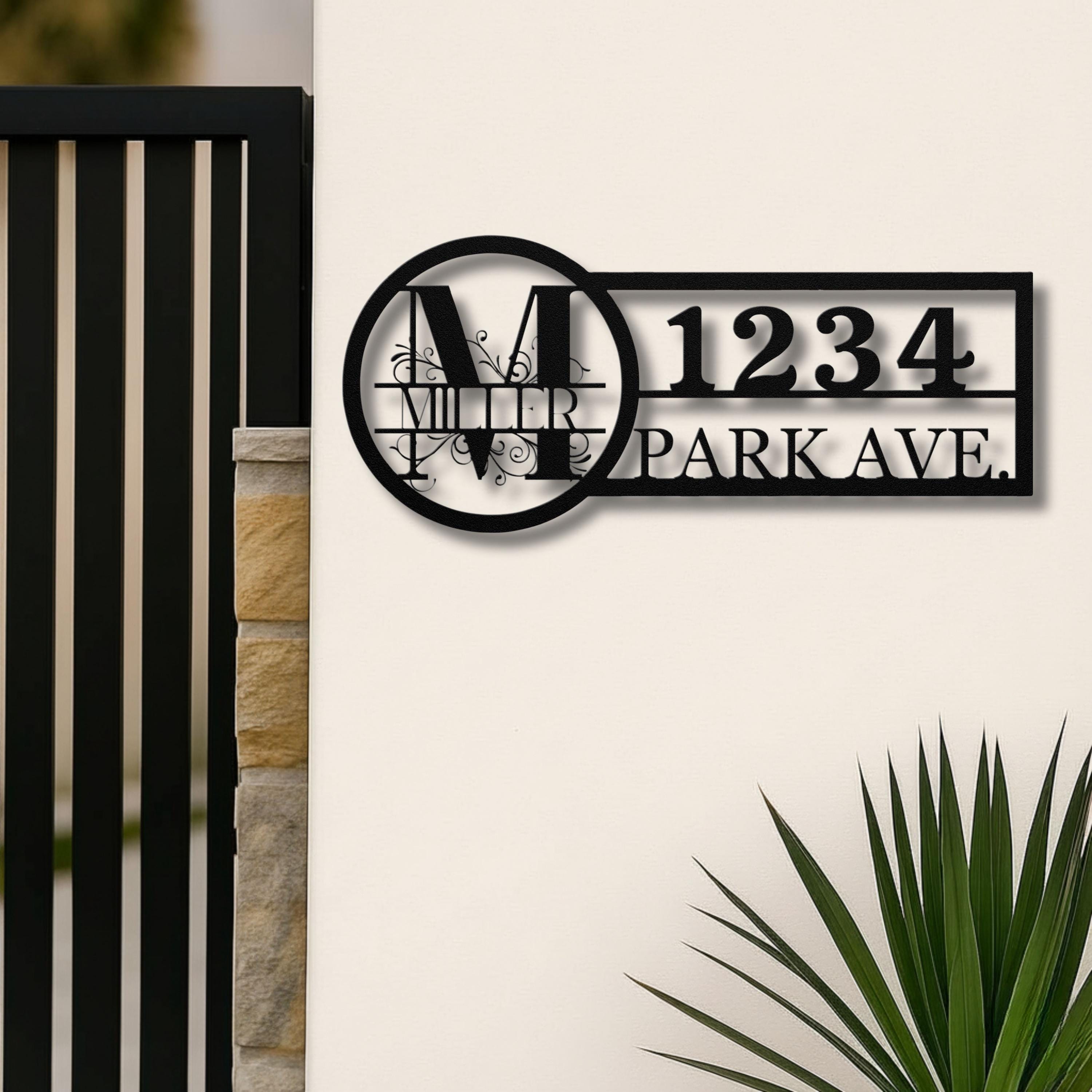 Monogram Address Sign | Custom House Number & Street Name Metal Art | Initial Last Name Home Die Cut Gift