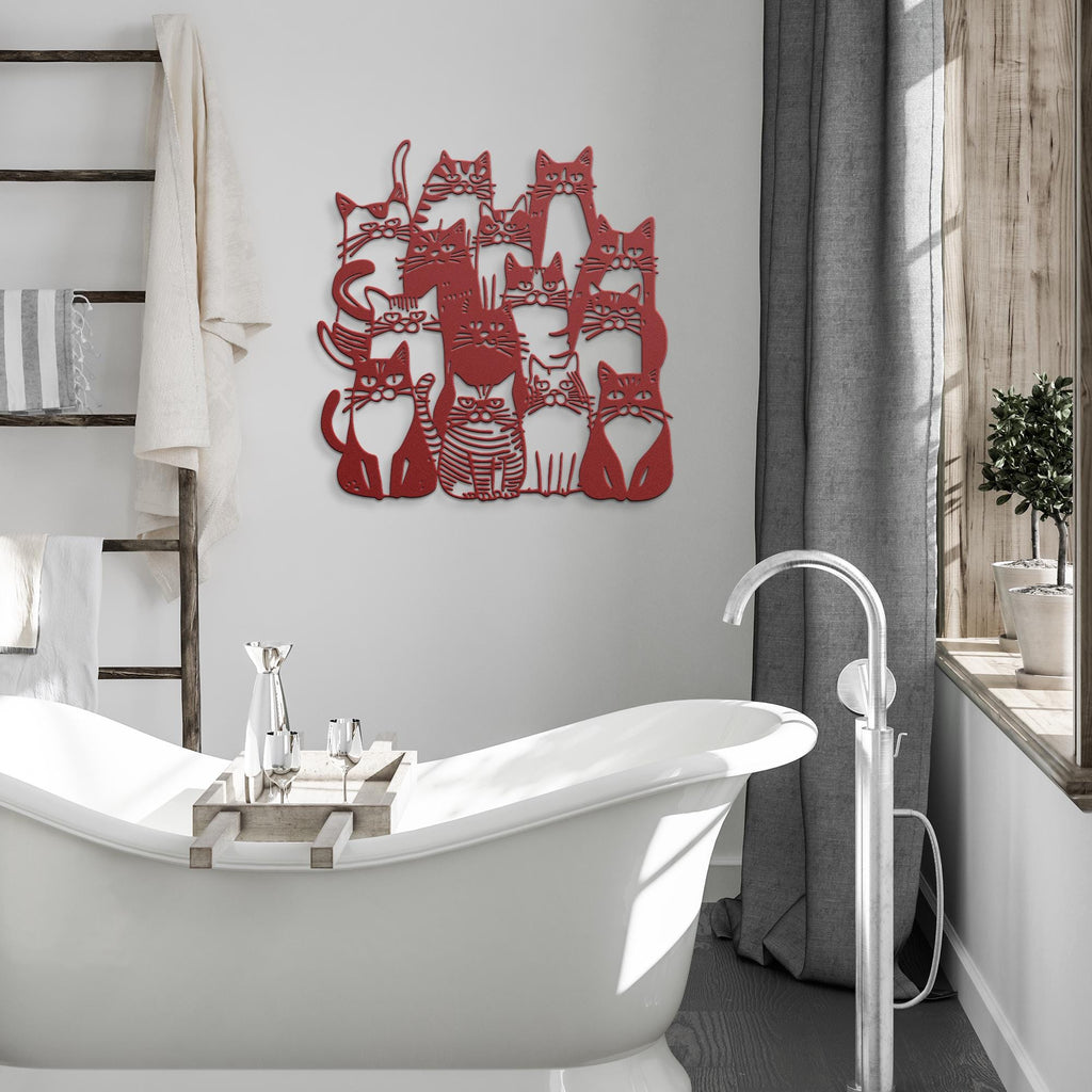 Grumpy Cat Group Metal Wall Art | Die-Cut Black & White Kitten Silhouette | Funky Pet Lover Decor Gift