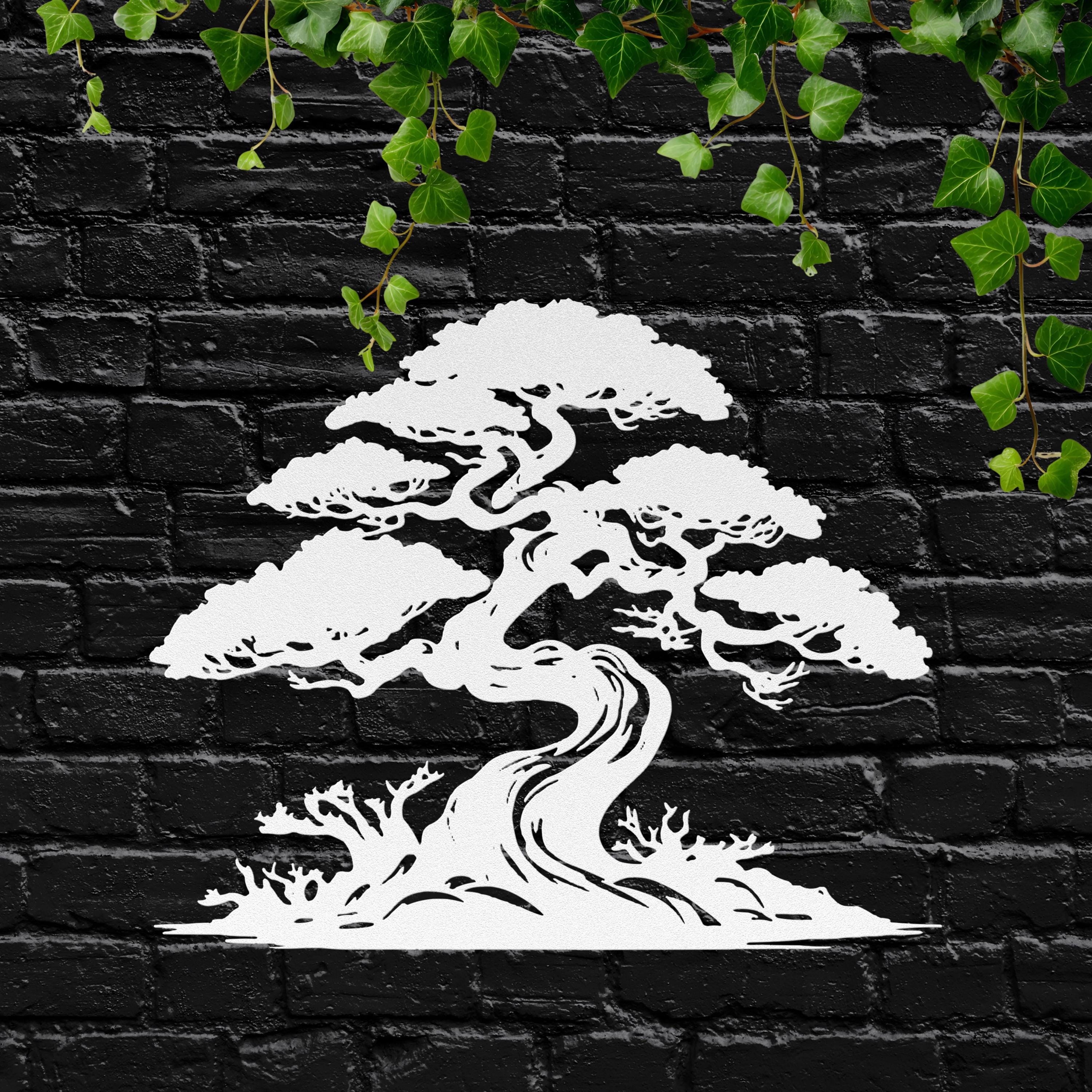 Japanese Bonsai Tree Metal Wall Art | Zen Black Silhouette Sign | Die-Cut Nature Home Decor | Meditation Room Gift