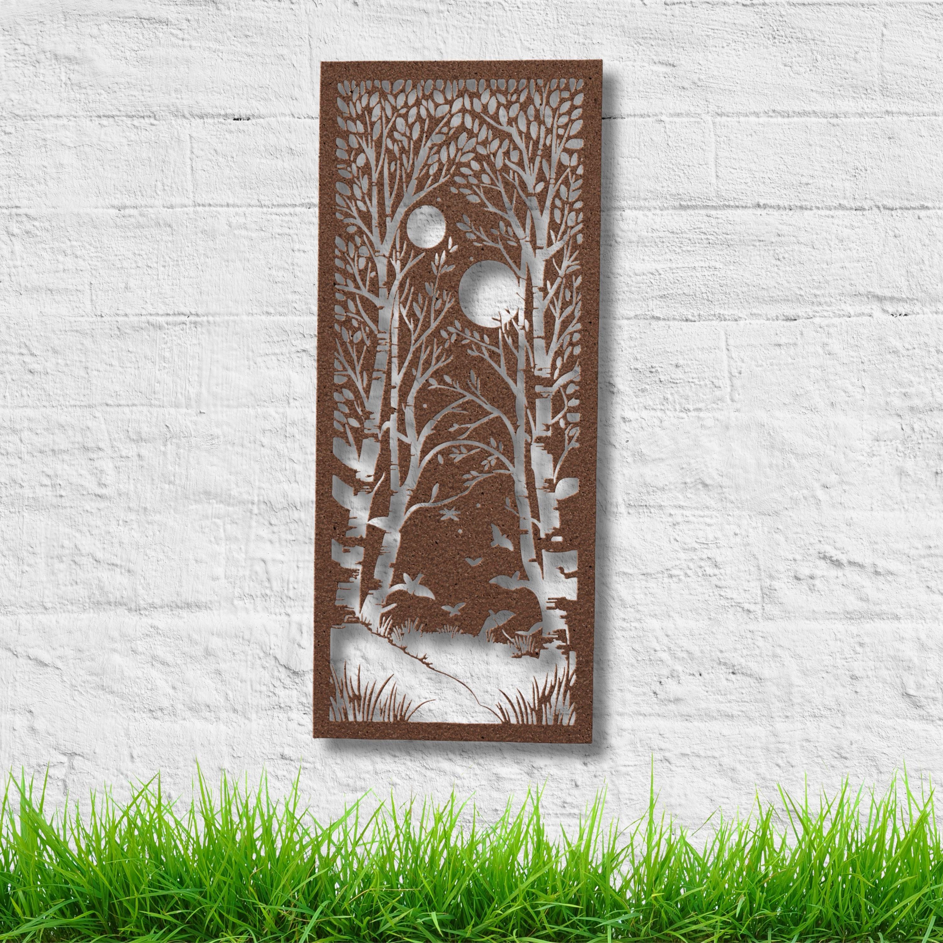 Birch Forest Metal Wall Art, Double Moon Night Scene, Tree Landscape Sign, Nature Decor