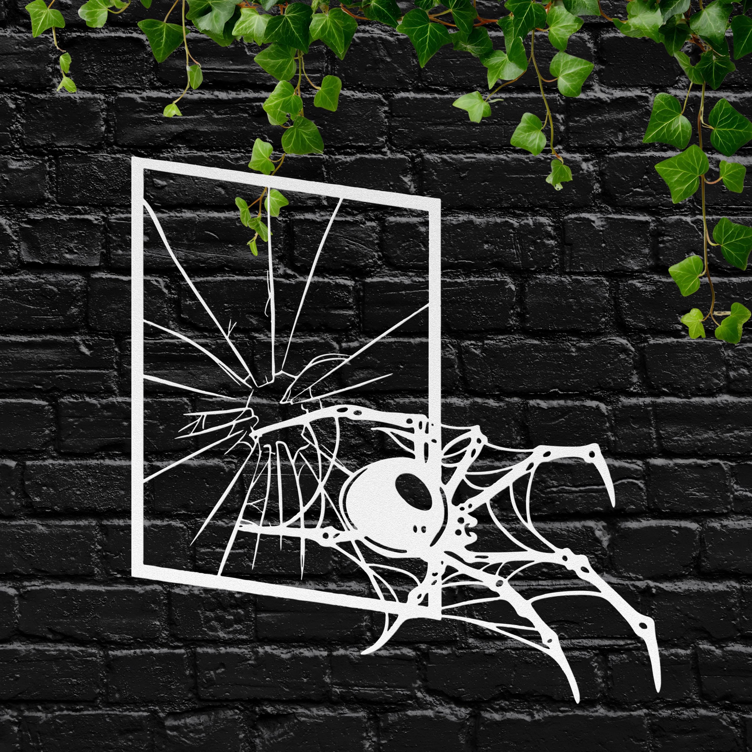 Spider Metal Wall Art, Halloween Horror Decor, Cracked Window Sign, Spooky Gothic Home Decor, Creepy Crawly Metal Art Gift