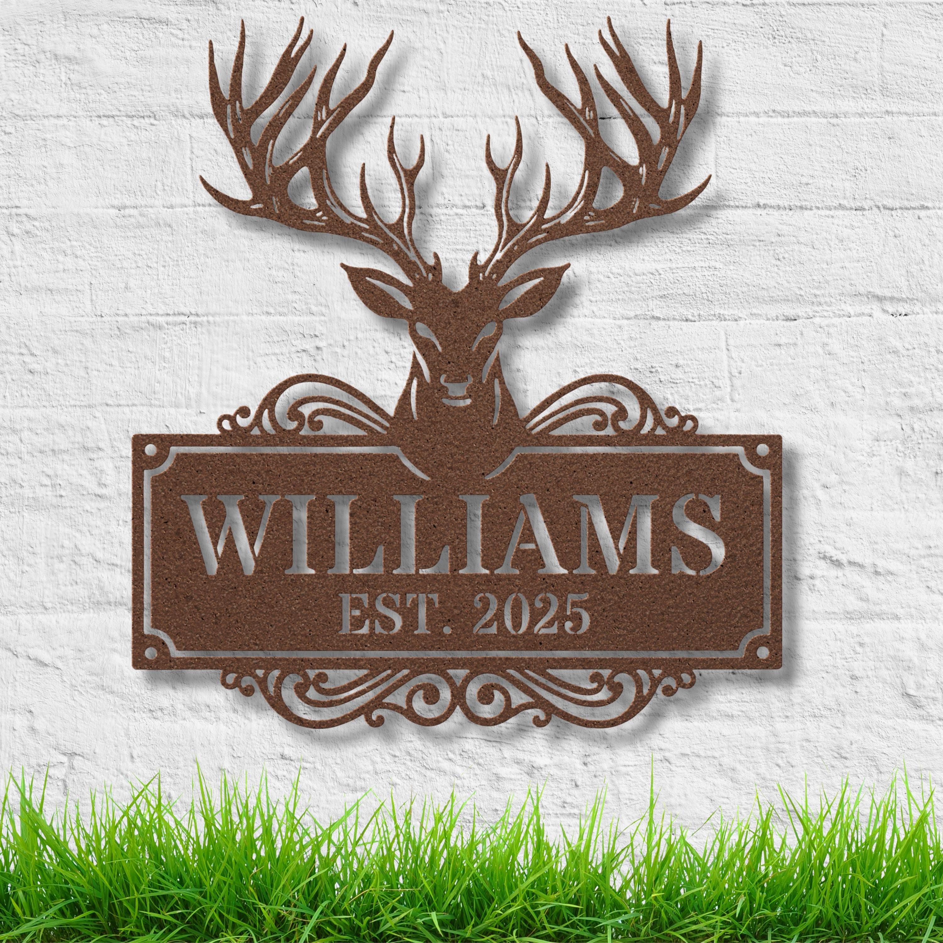 Personalized Antler Sign, Deer Head Metal Monogram, Custom Family Name Sign, Rustic Hunting Cabin Decor, Die Cut Art