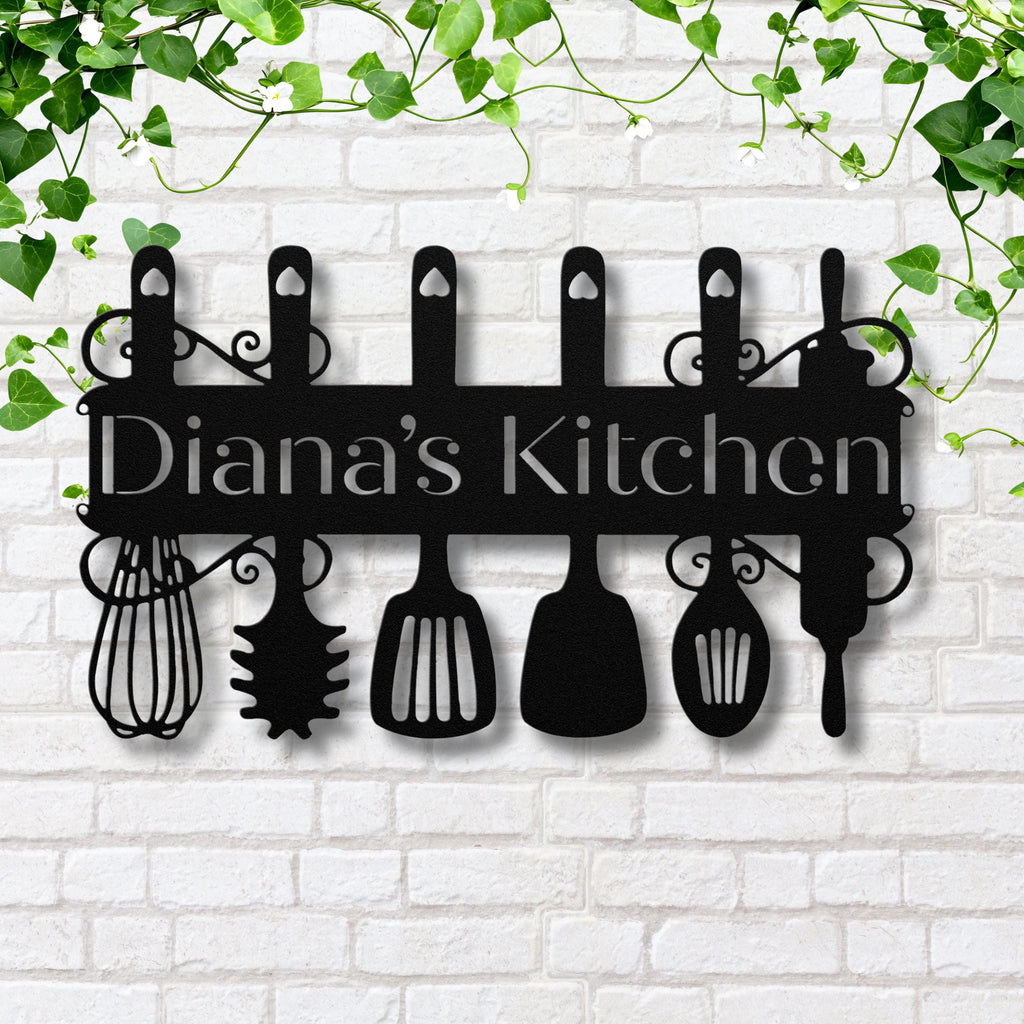 Personalized Kitchen Metal Sign, Utensil Die Cut Wall Art, Chef Gift