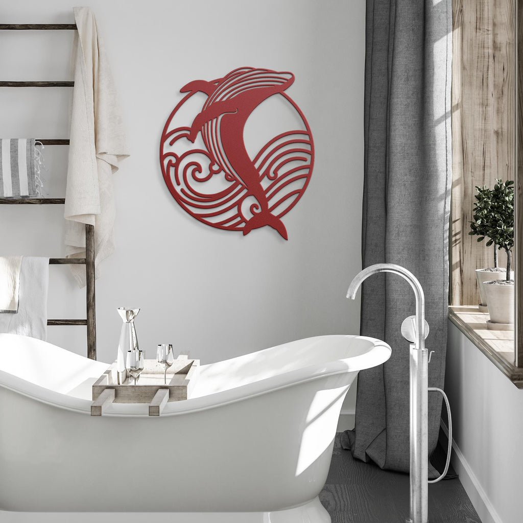 Whale Metal Wall Art: Modern Ocean Wave Steel Sign