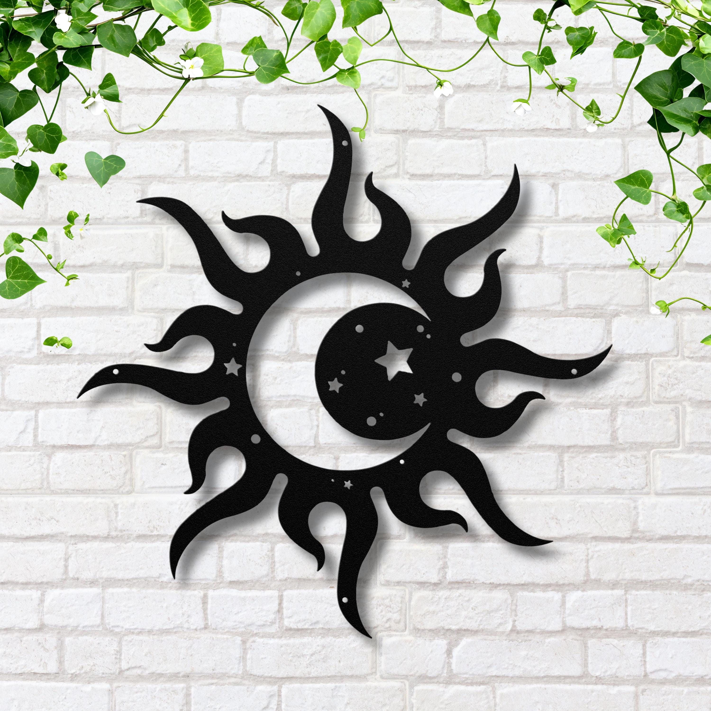 Sun Moon Metal Art – Celestial Wall Decor | Bohemian Metal Sign, Starry Sky Gift