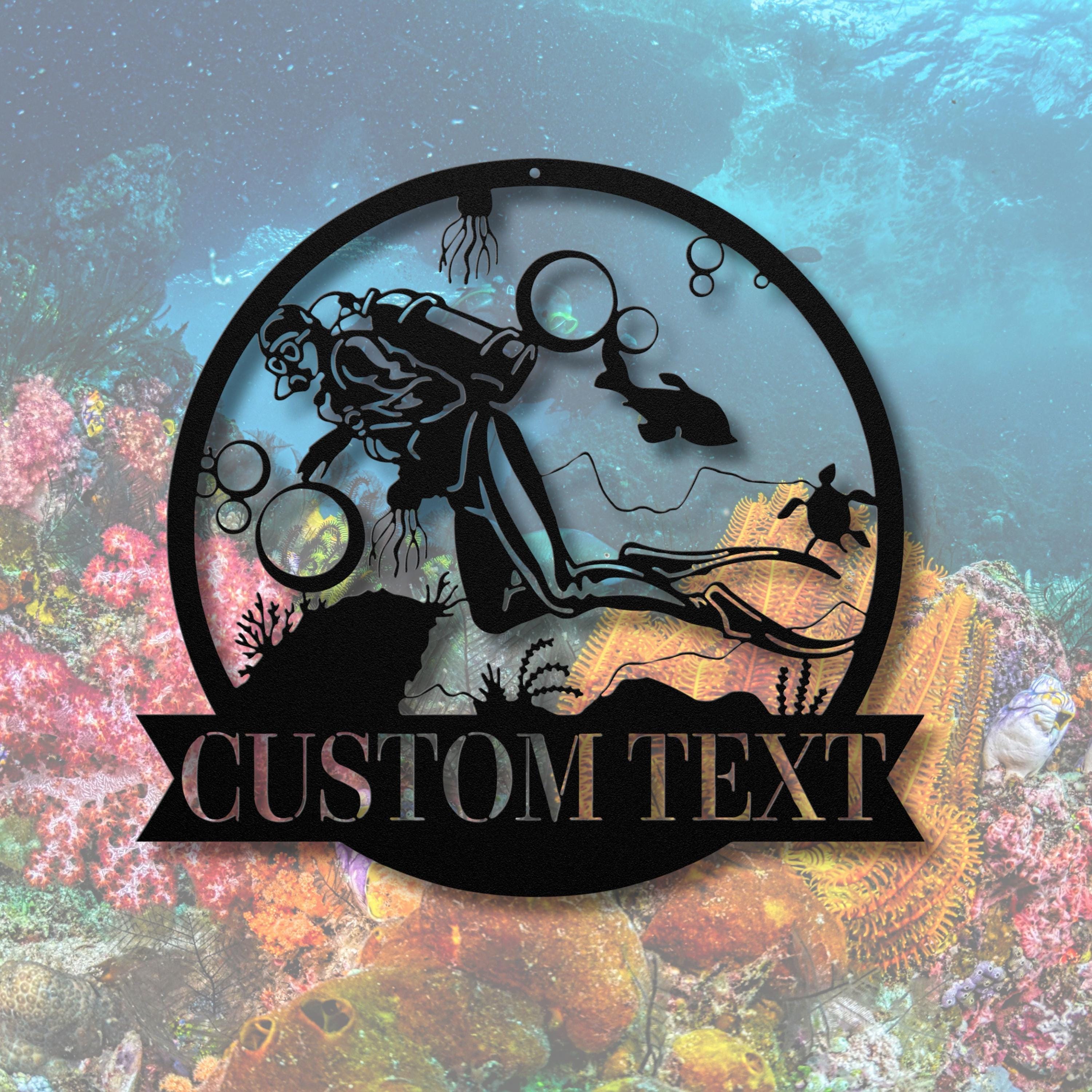 Personalized Scuba Diver Art - Custom Dive Sign | Ocean Wall Decor & Sea Turtle Gift