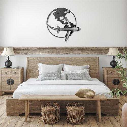 Airplane World Globe Metal Sign, Aviation Wall Art, Pilot Gift, Travel Enthusiast Decor