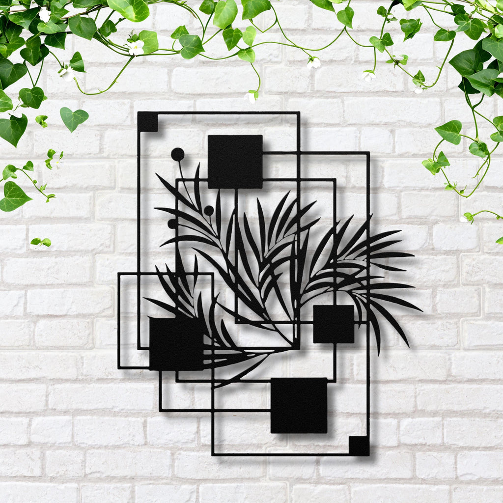 Geometric Plant Metal Wall Art, Mid-Century Modern Decor