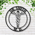 Personalized Metal Sign | Custom Doctor Sign with Steel Caduceus Emblem & Medical Office Decor