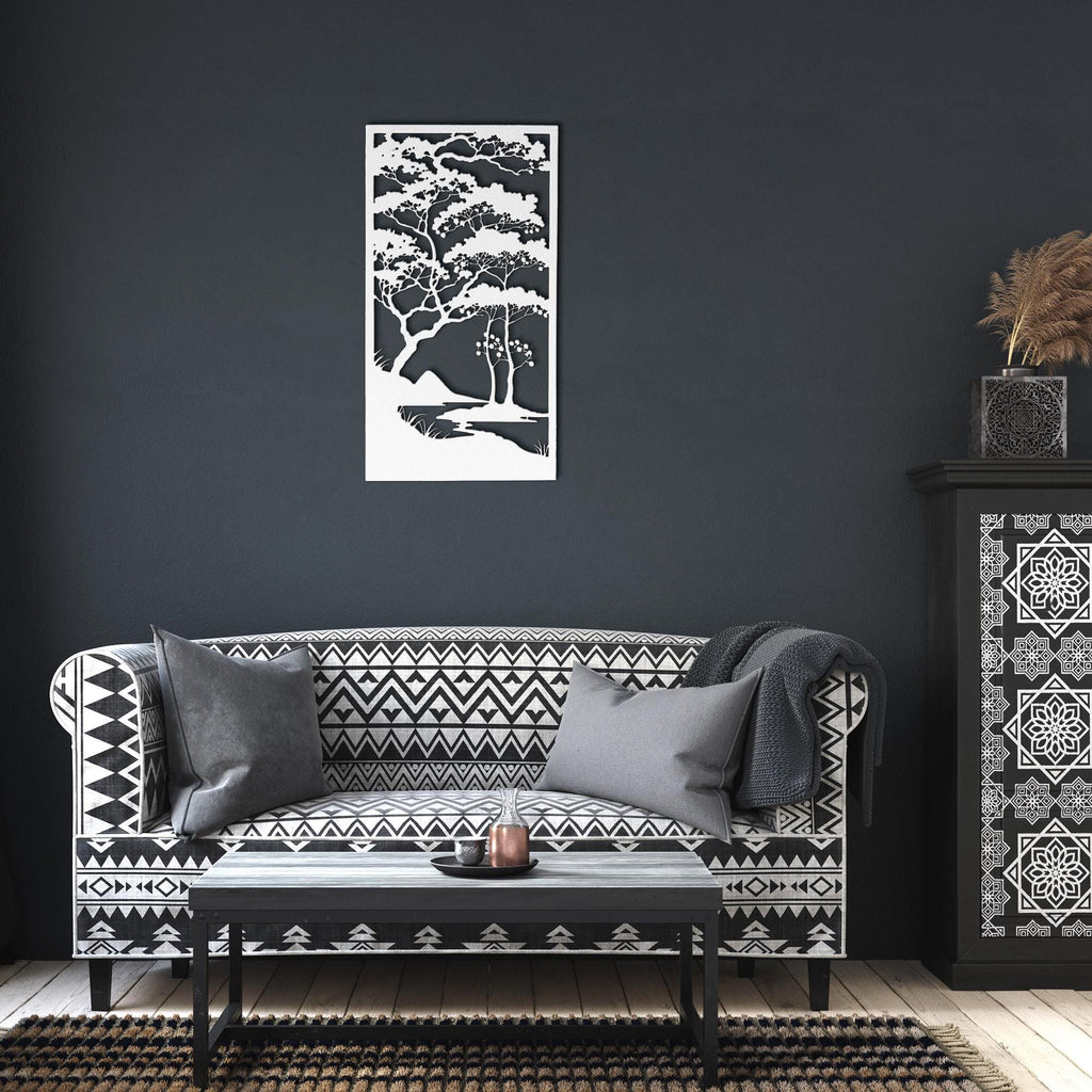 Japanese Pine Metal Wall Art, Zen Forest Tree Decor, Asian Style Landscape, Outdoor Sign