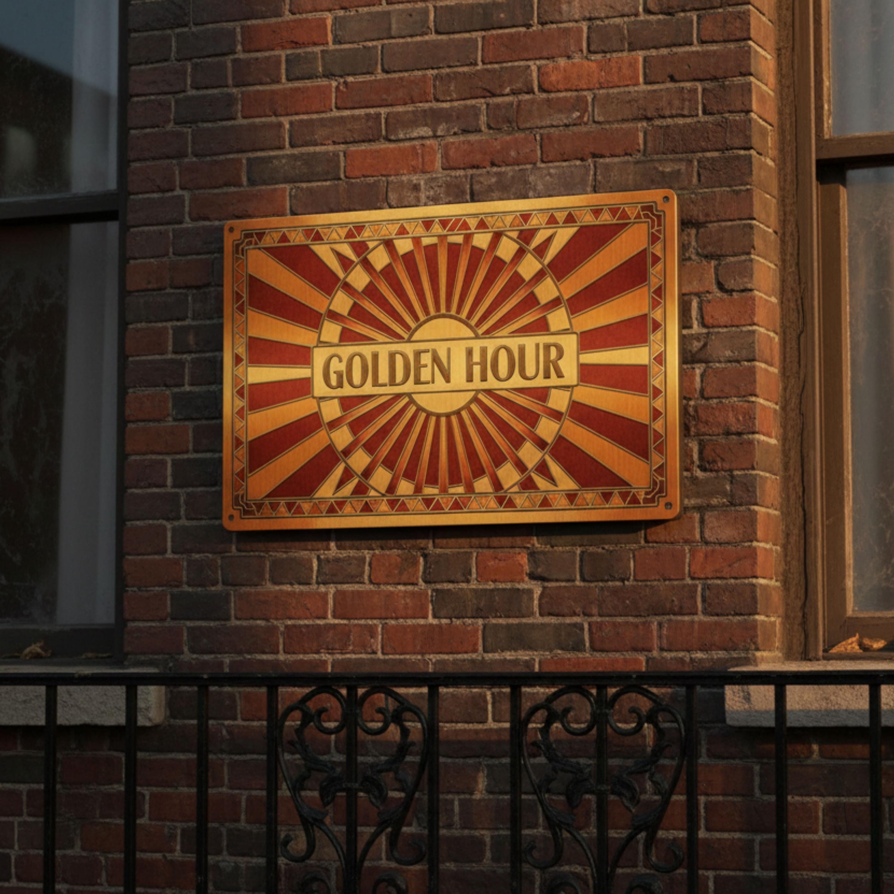 Golden Hour Metal Sign, Art Deco Sunburst Wall Art, Geometric Home Decor, Warm Sun Sign