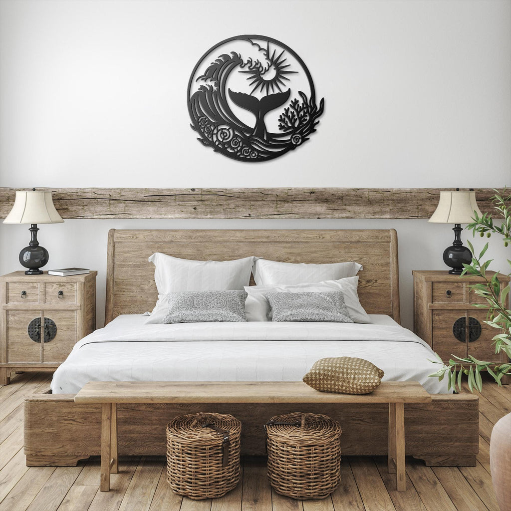 Whale Tail Metal Wall Art, Ocean Wave Sign, Nautical Decor, Beach House Gift, Sea Life Wall Art