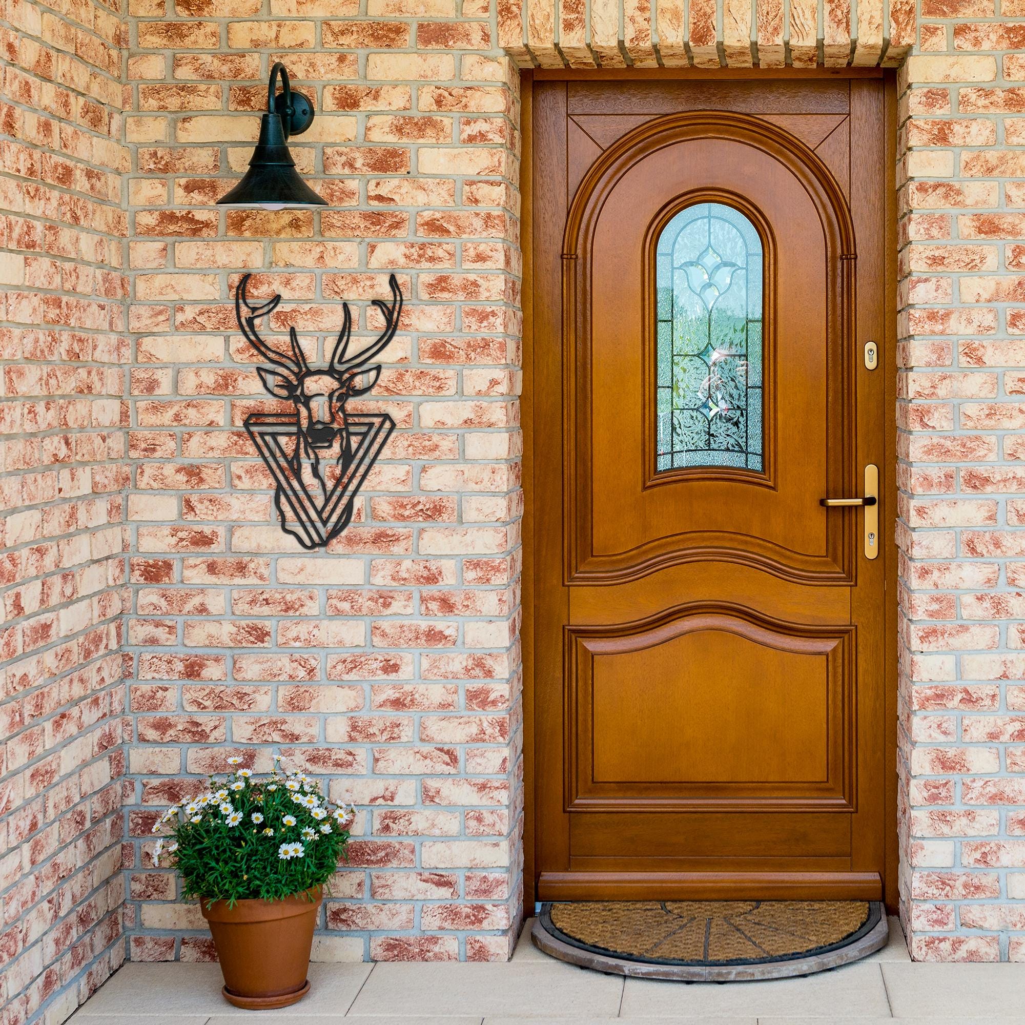 Geometric Deer Head Metal Wall Art, Modern Stag Sign, Minimalist Cabin Decor