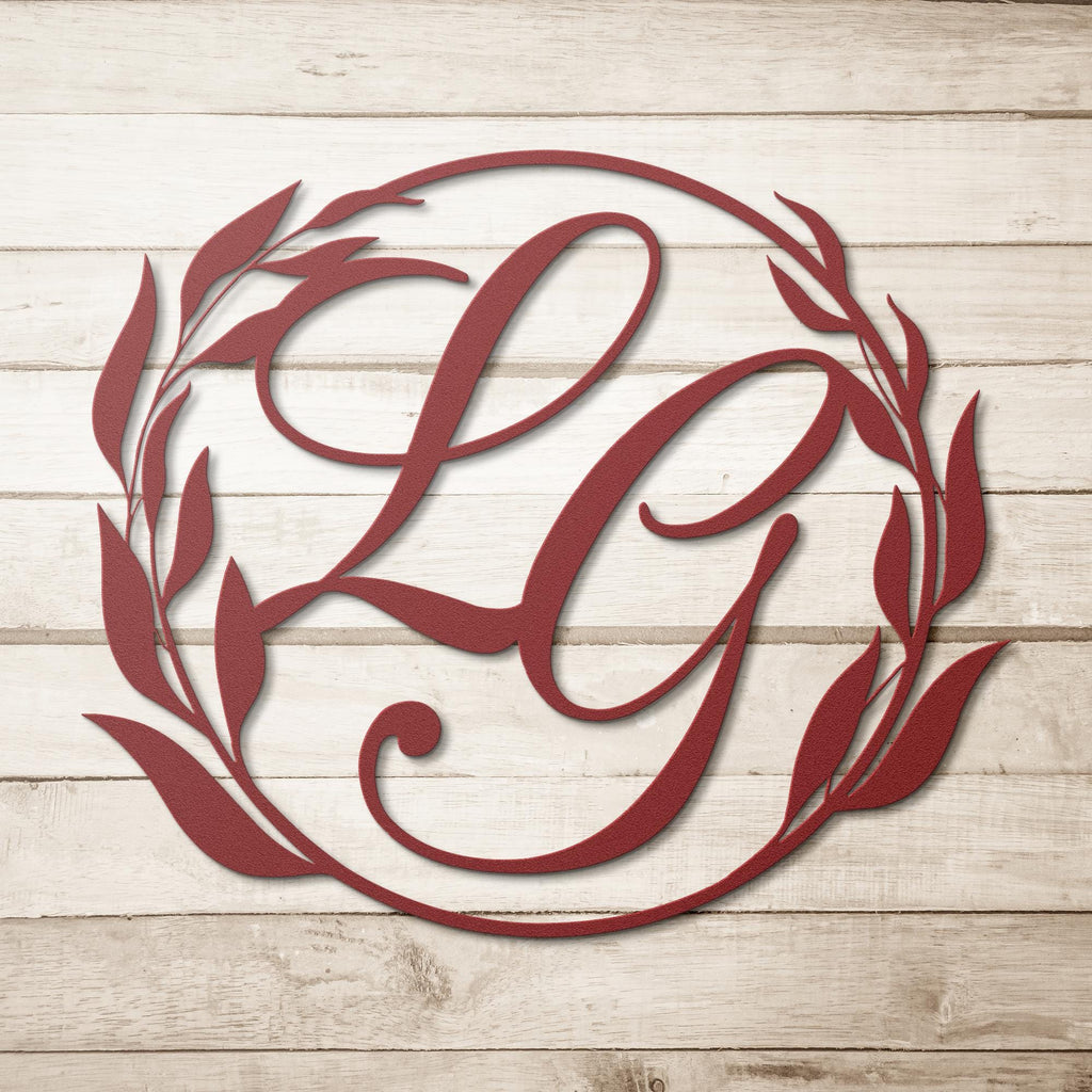 Custom Monogram Metal Sign, Leaf Wreath Wall Decor, Personalized Initial Art, Home Gallery