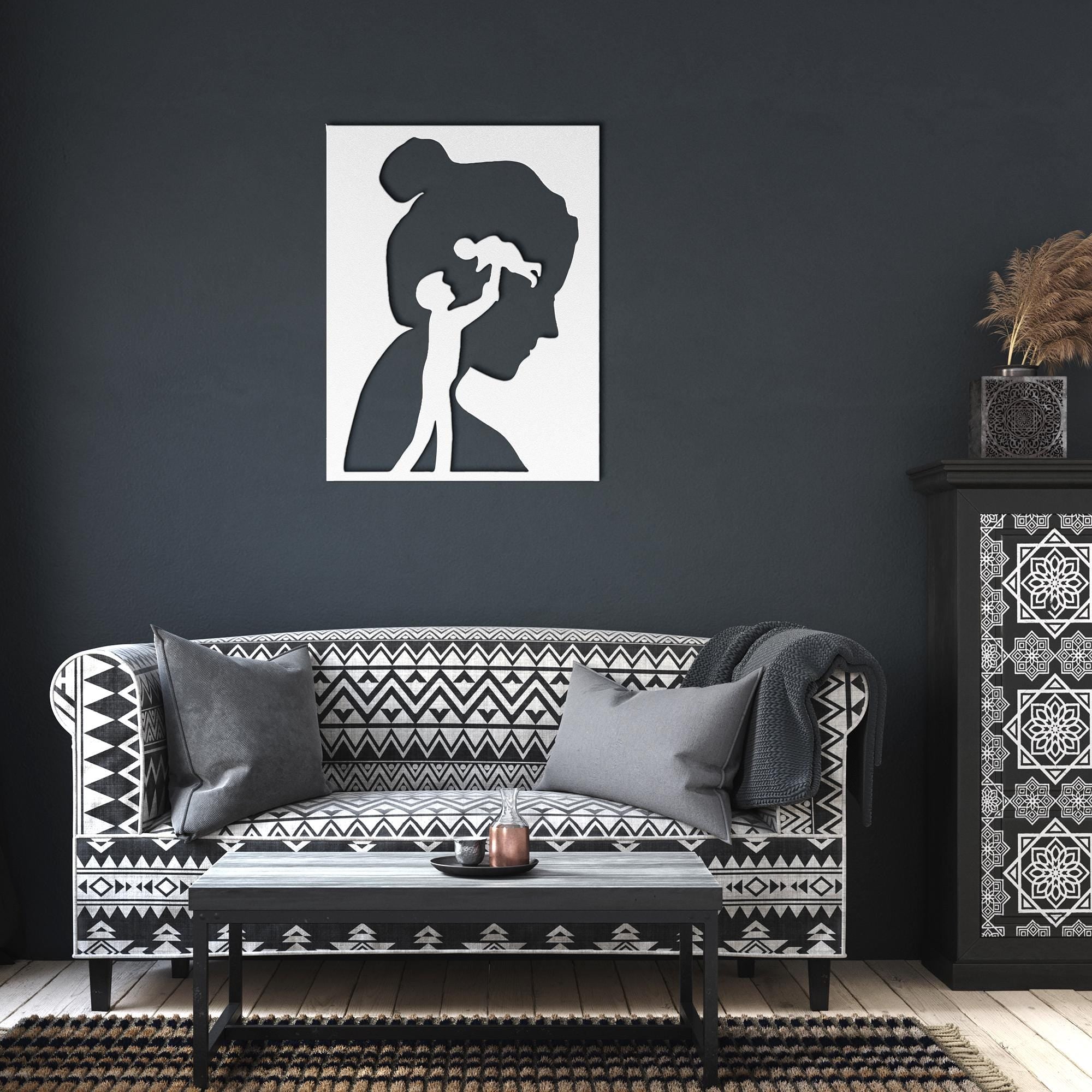 Family Silhouette Metal Wall Art, Minimalist Nursery Decor