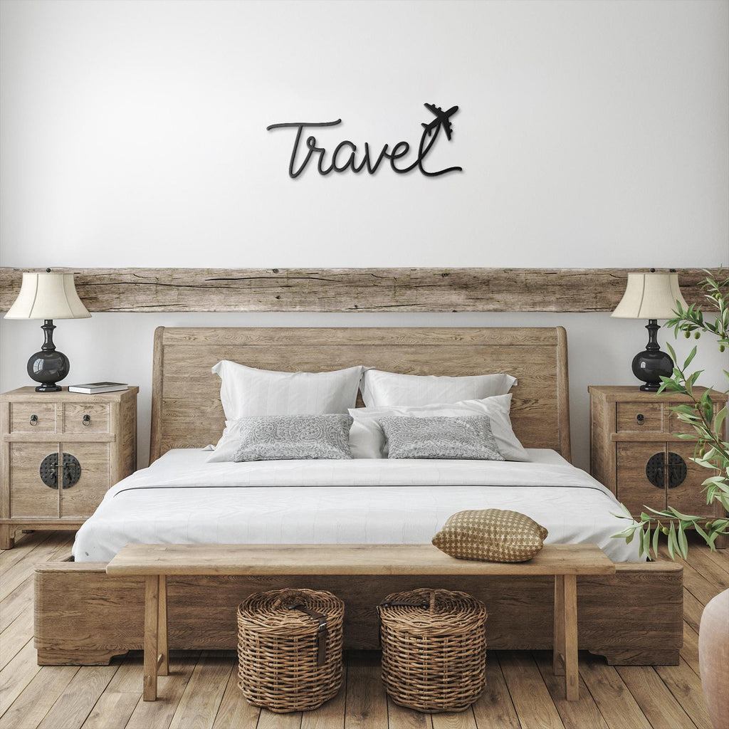 Travel Metal Wall Art – Minimalist Travel Sign with Airplane Metal Decor & Adventure Wall Sign
