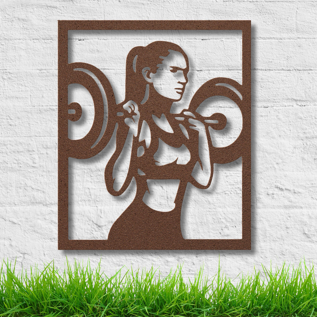 Female Weightlifter Die-Cut Metal Sign, Gym Fitness Studio Wall Art, Strong Woman Decor