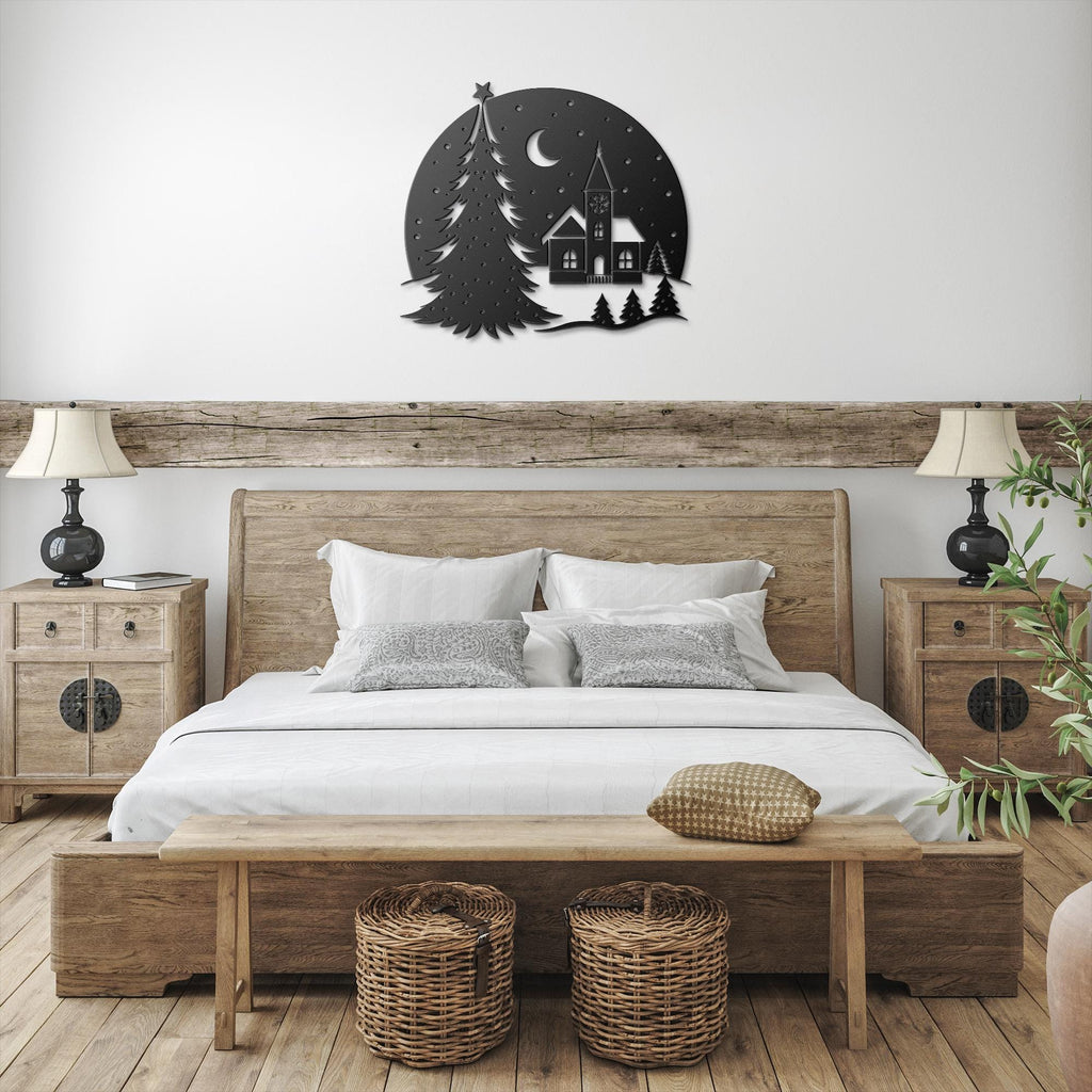 Christmas Snow Globe Metal Art, Winter Village Silhouette Wall Decor