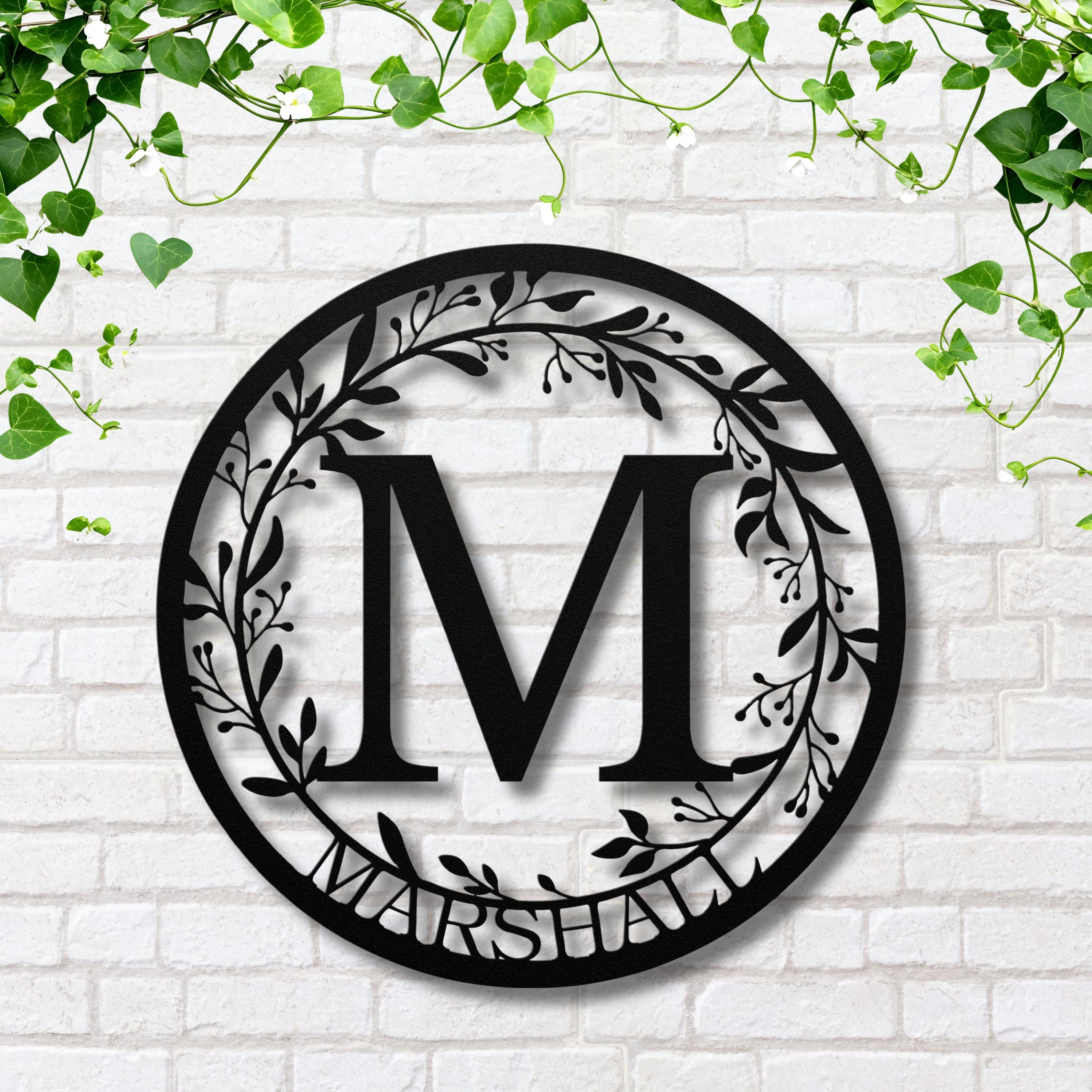 Personalized Wreath Sign - Custom Metal Art With Leafy Vine Border | Rustic Farmhouse Decor