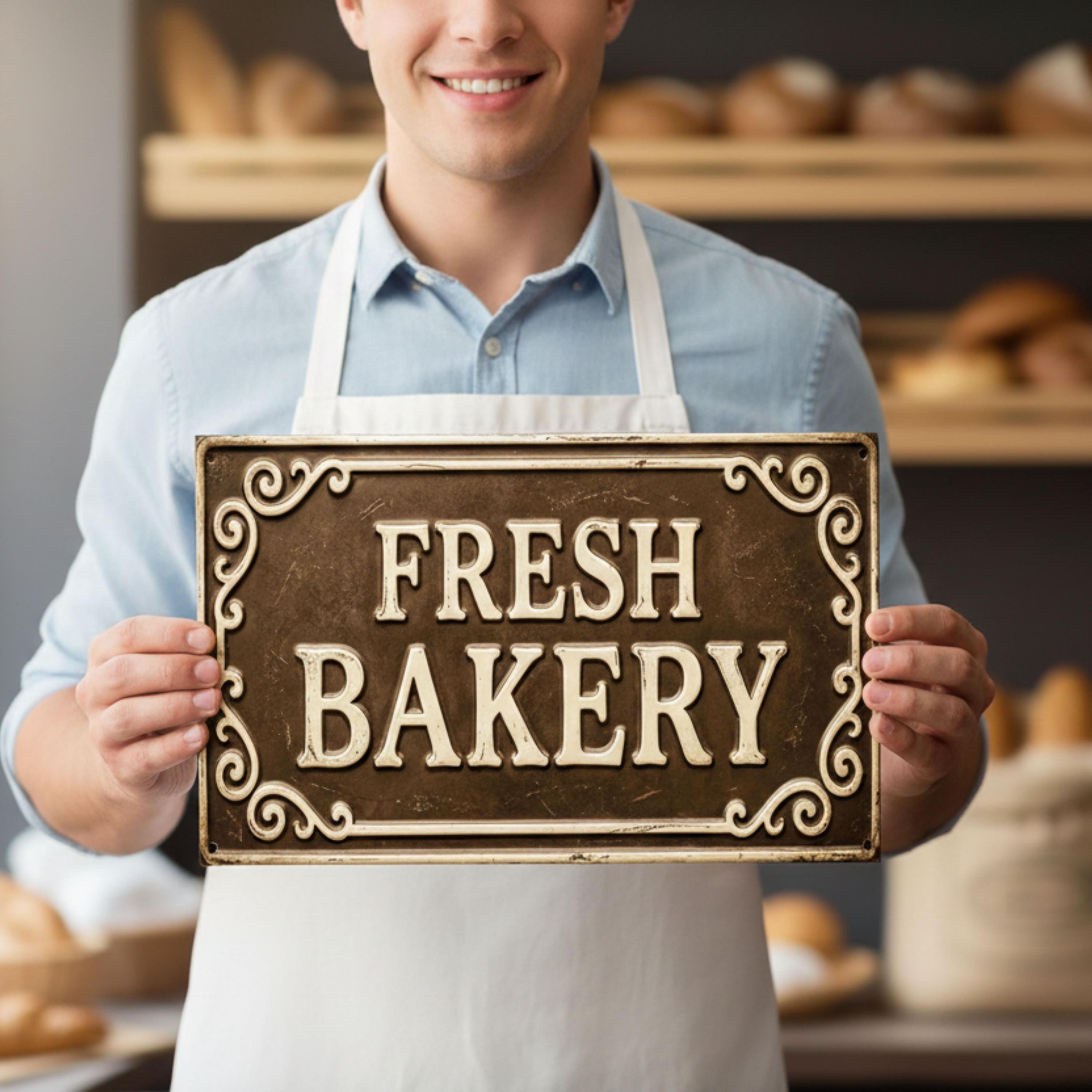 Vintage Bakery Metal Sign, Rustic Kitchen Decor, Fresh Baked Goods Wall Art, Coffee Shop Decor, Cafe Metal Plaque