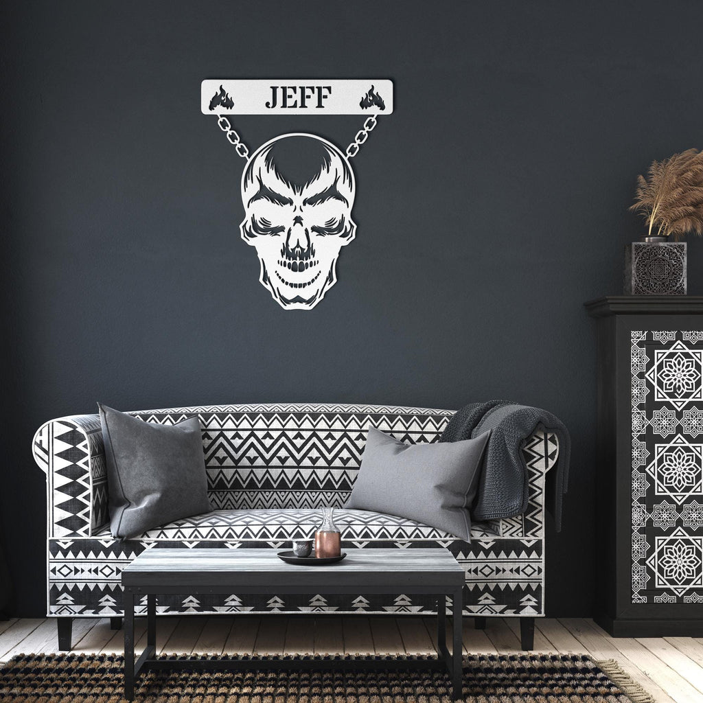 Personalized Skull Metal Sign, Custom Name Biker Wall Art, Gothic Decor, Man Cave Signage