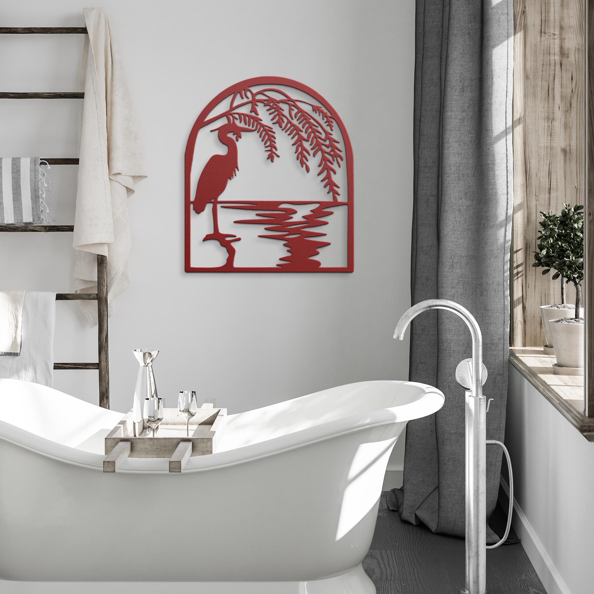 Heron Willow Tree Metal Wall Art, Coastal Bird Sign, Nature Lover Gift, Garden Decor