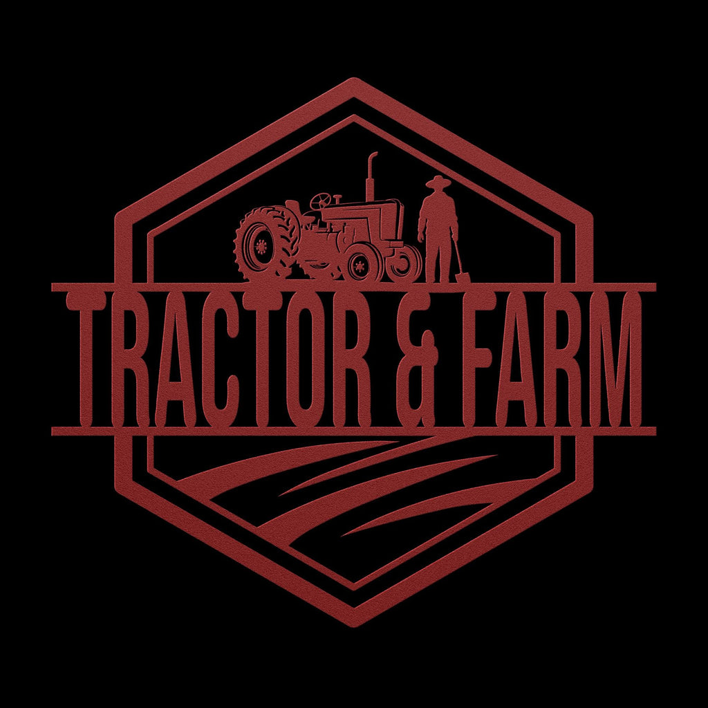 Custom Farm Logo Metal Sign: Tractor & Farmer Wall Art