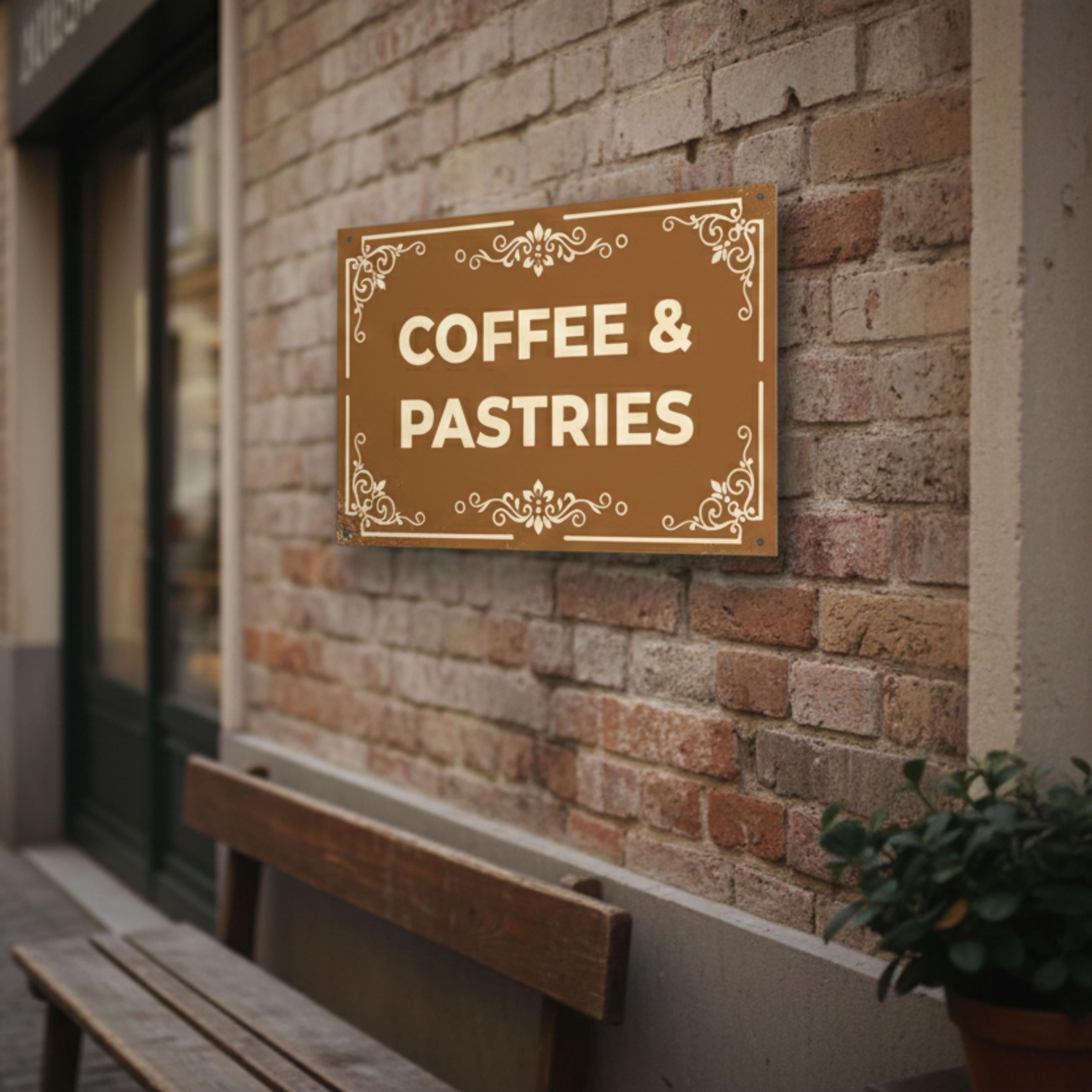 Coffee & Pastries Metal Sign, Retro Cafe Wall Decor, Brown Kitchen Art, Vintage Bakery Gift