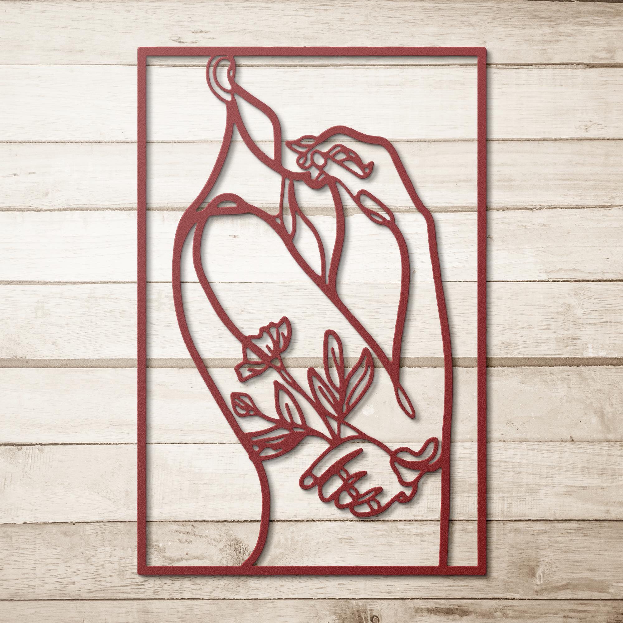Minimalist Woman Flower Metal Wall Art, Female Figure Line Decor, Modern Bedroom Sign