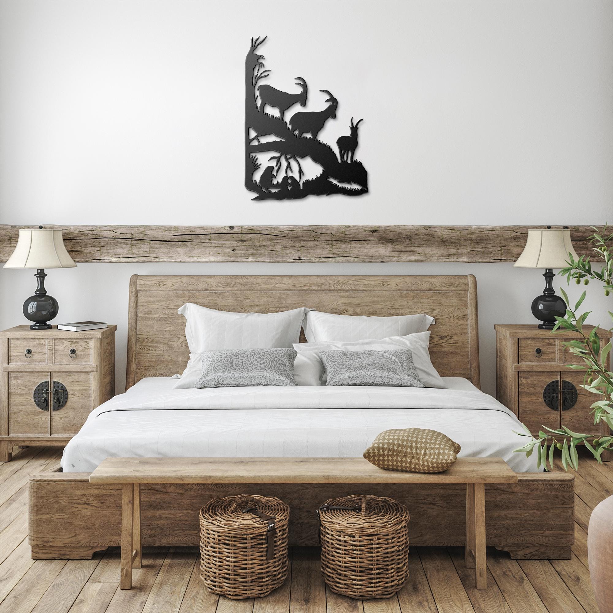 Ibex Mountain Metal Wall Art, Wildlife Silhouette Decor, Nature Cabin Sign, Rustic Forest Gift