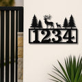 Deer and Forest Address Sign | Personalized House Number Plaque | Rustic Cabin Decor | Wildlife Metal Art | Nature Lover Gift