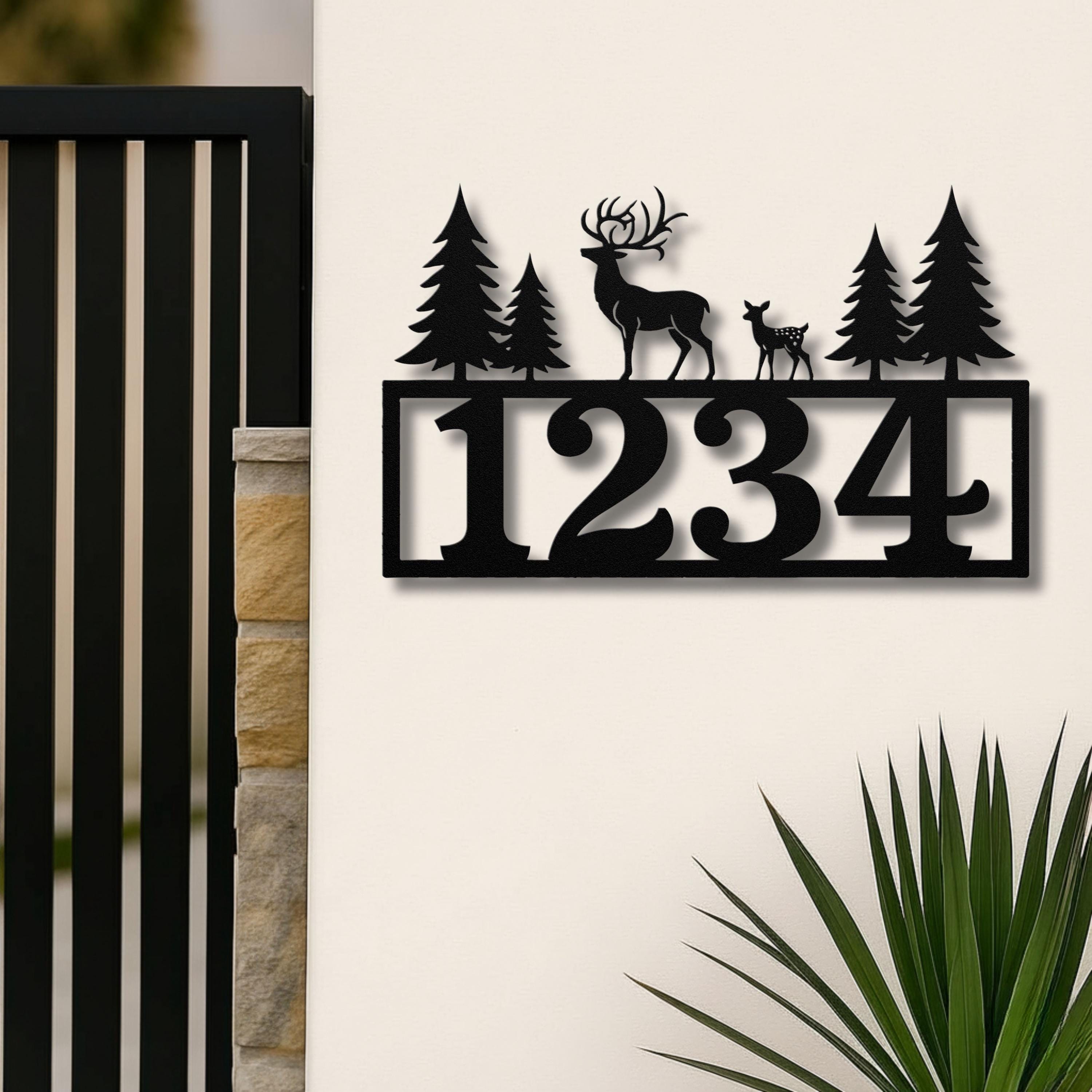 Deer and Forest Address Sign | Personalized House Number Plaque | Rustic Cabin Decor | Wildlife Metal Art | Nature Lover Gift