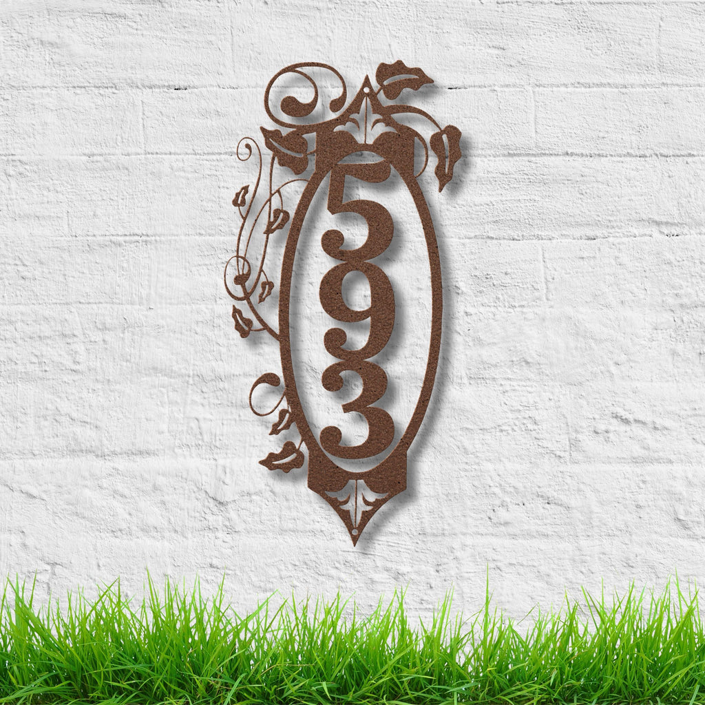 Metal House Number Sign - Custom Address Plaque | Vertical Metal Sign with Ivy Wall Decor