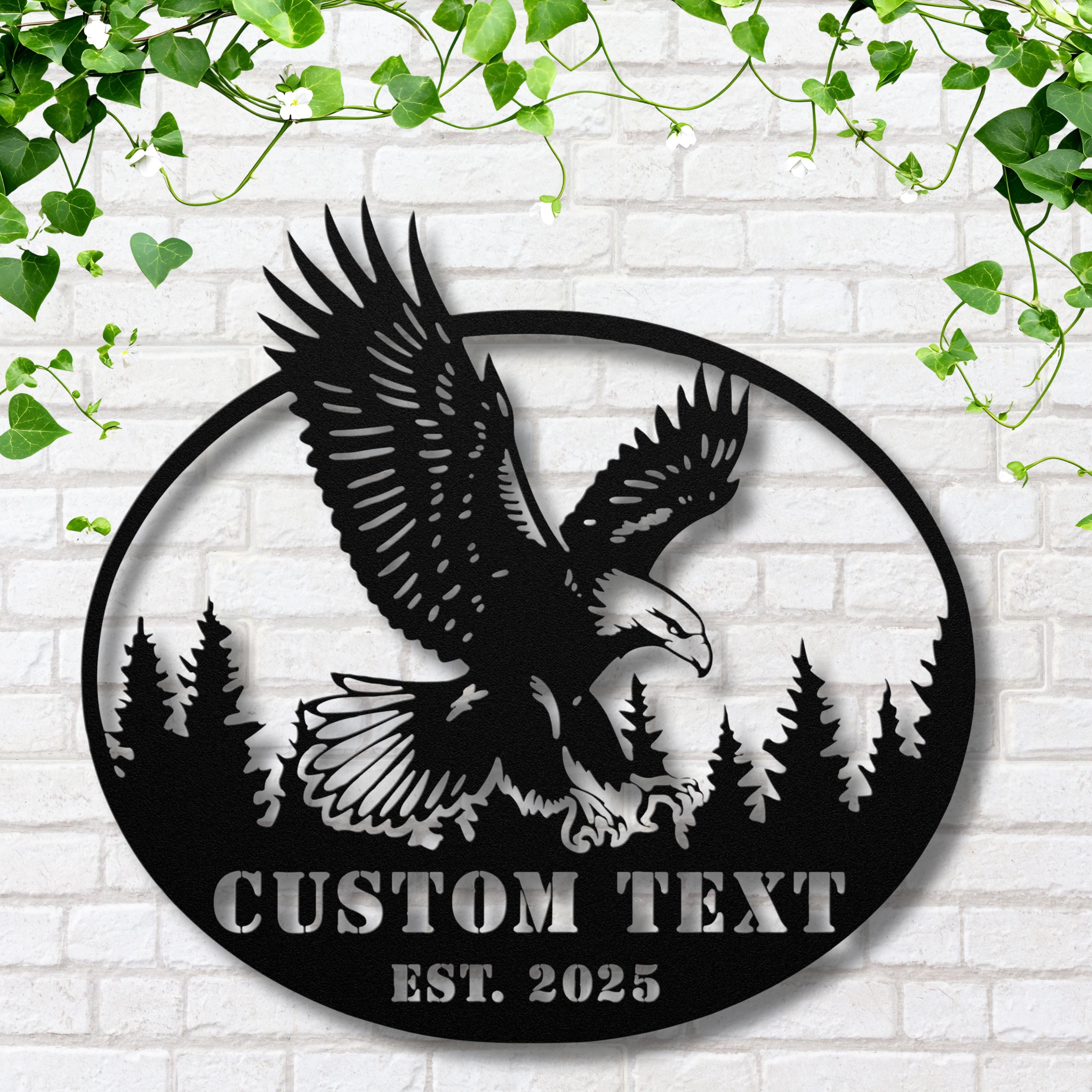 Personalized Metal Sign | Custom Bald Eagle Die Cut Forest Lodge Decor