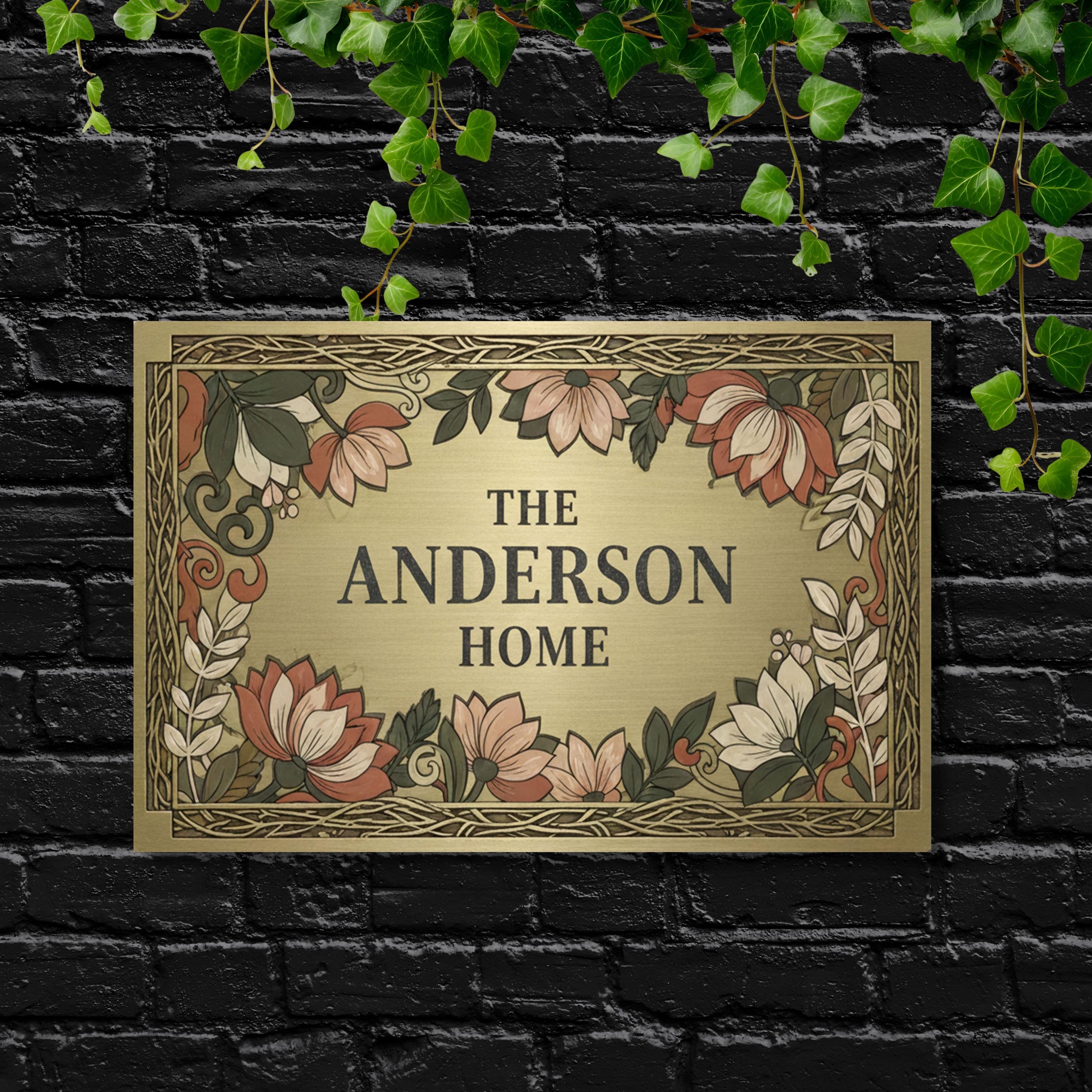 Personalized Metal Sign - Custom Home Decor With Floral Metal Art & Brass Finish