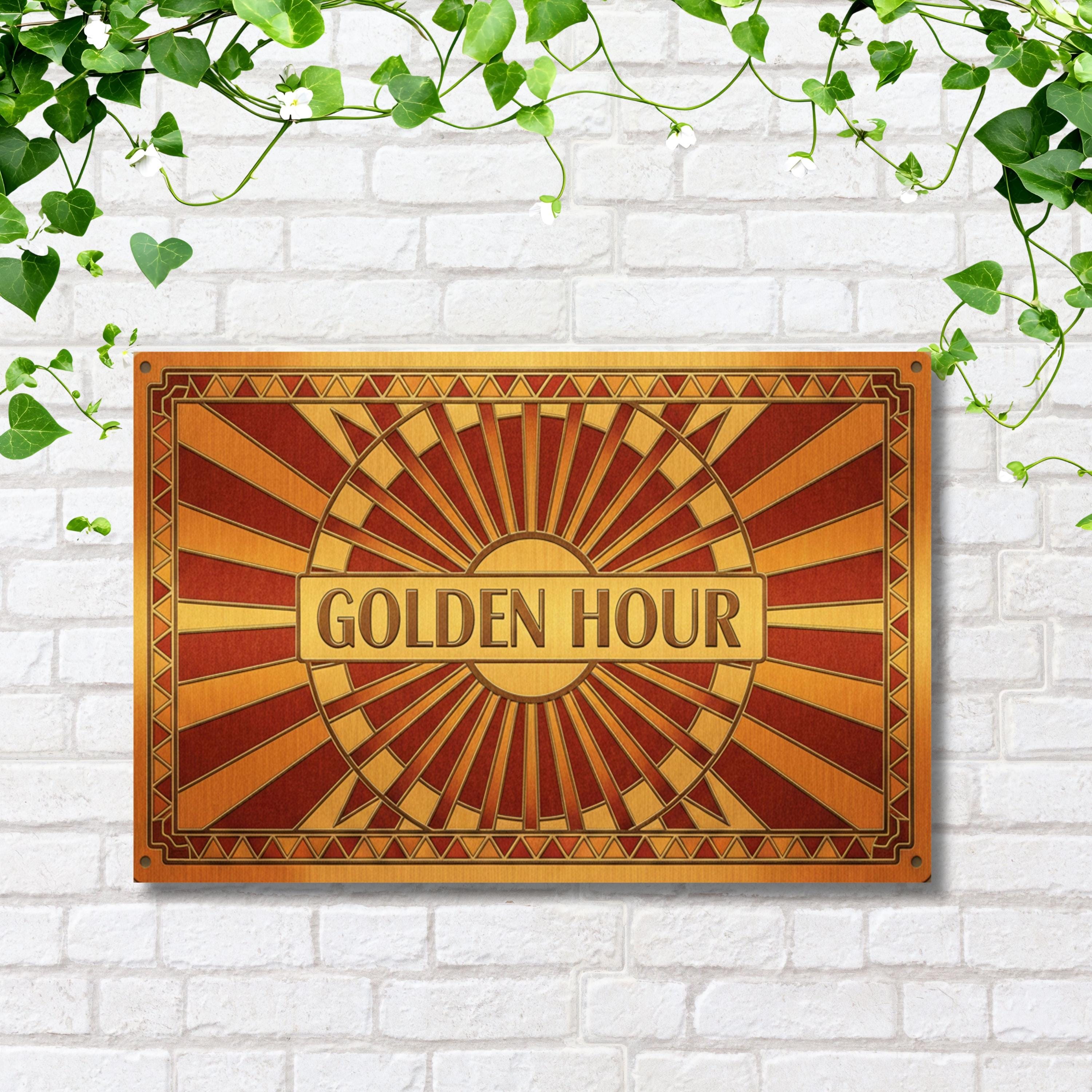 Golden Hour Metal Sign, Art Deco Sunburst Wall Art, Geometric Home Decor, Warm Sun Sign