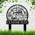Personalized Welcome Mushroom Metal Sign, Butterfly Garden Stake, Custom Outdoor Gift