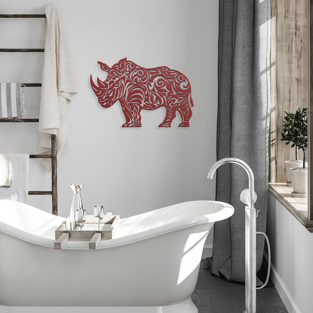 Rhino Metal Wall Art - Tribal Rhino Sign | Mandala Metal Art, Safari Decor