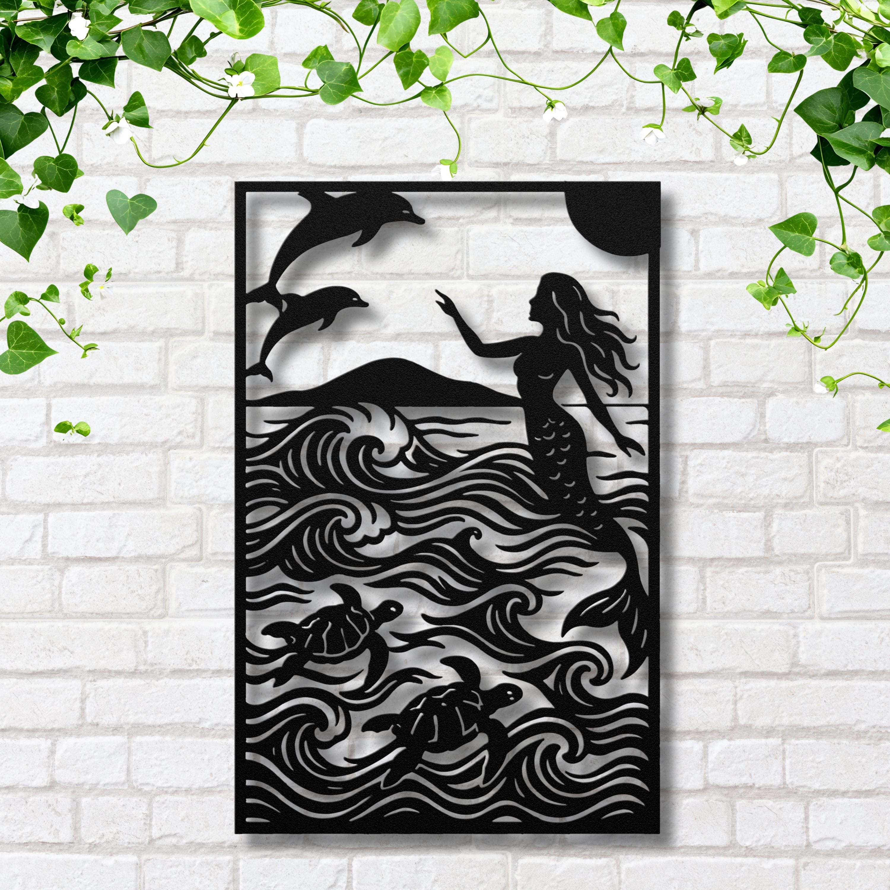 Mermaid Metal Wall Art, Dolphin Ocean Decor, Sea Turtle Sign, Coastal Beach House Gift