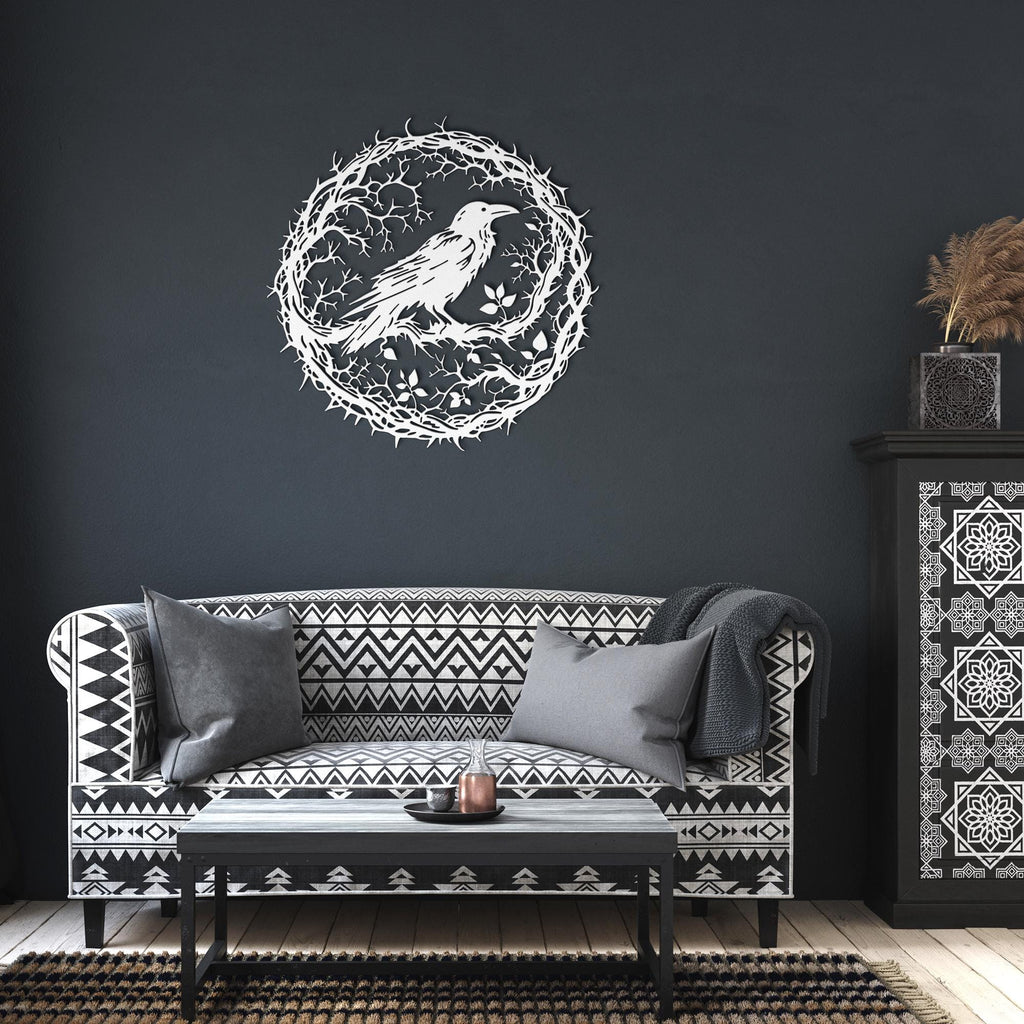 Gothic Raven Metal Wall Art, Crow In Thorns Sign, Witchy Halloween Home Decor