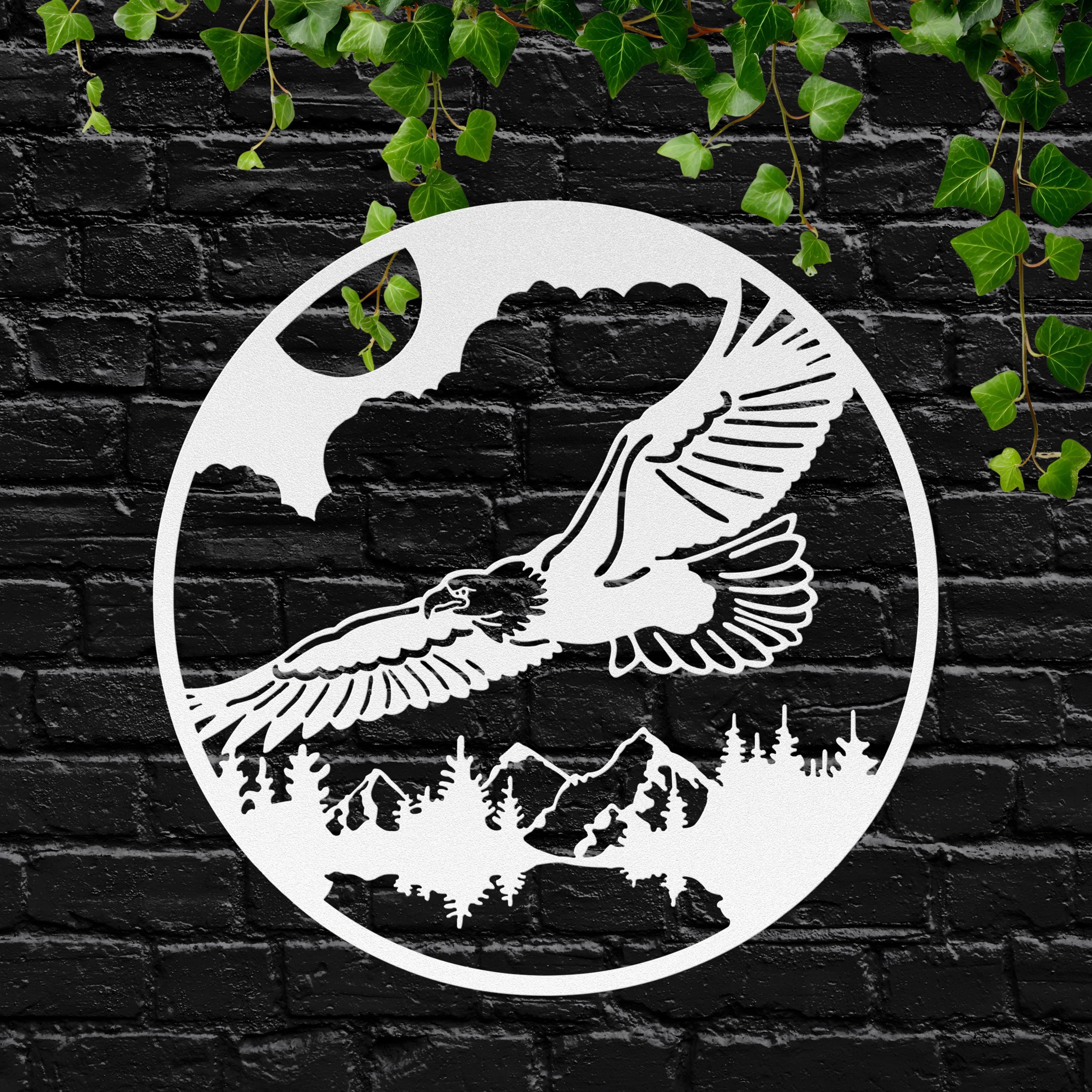 Bald Eagle Metal Wall Art, Mountain Landscape Sign, Patriotic Outdoor Cabin Decor