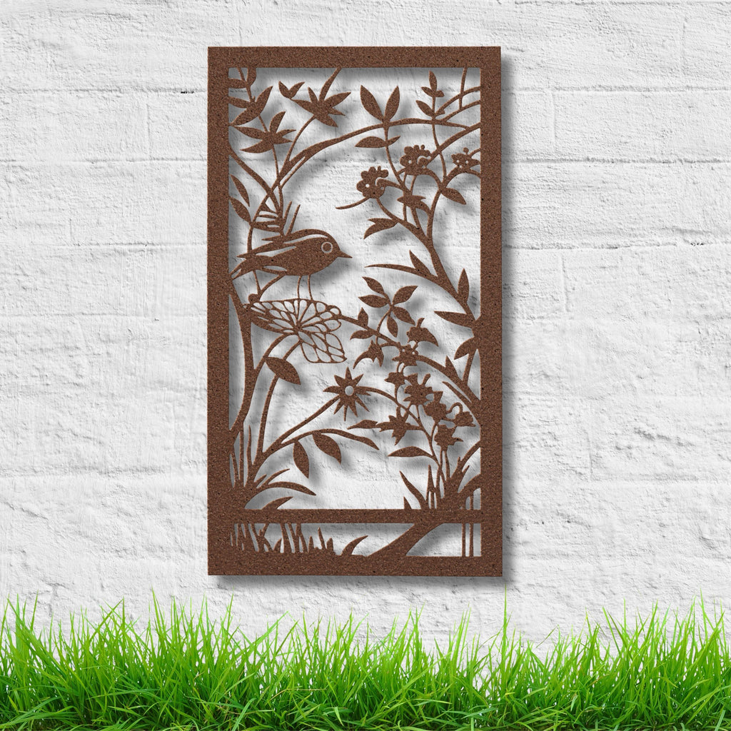 Bird and Flowers Metal Wall Art, Botanical Garden Sign, Nature Wall Decor, Floral Art