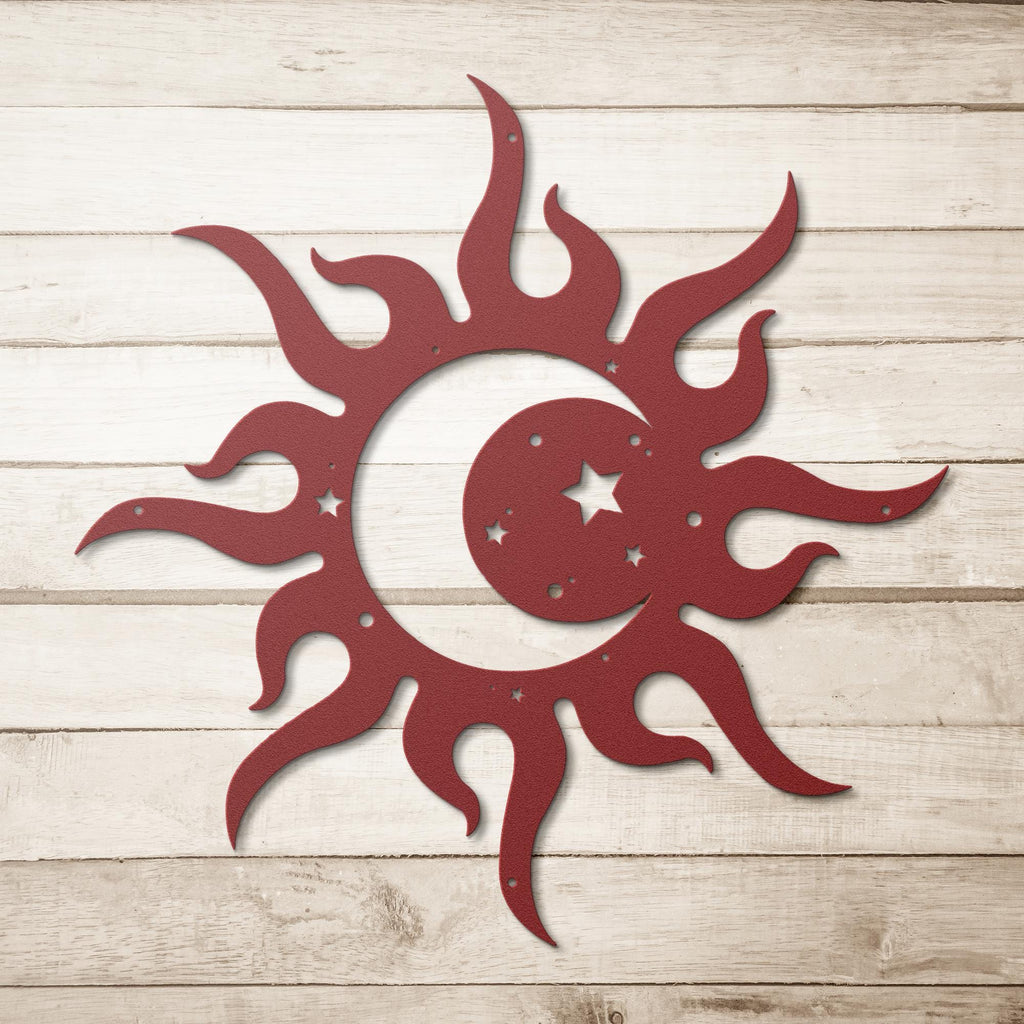 Sun Moon Metal Art – Celestial Wall Decor | Bohemian Metal Sign, Starry Sky Gift
