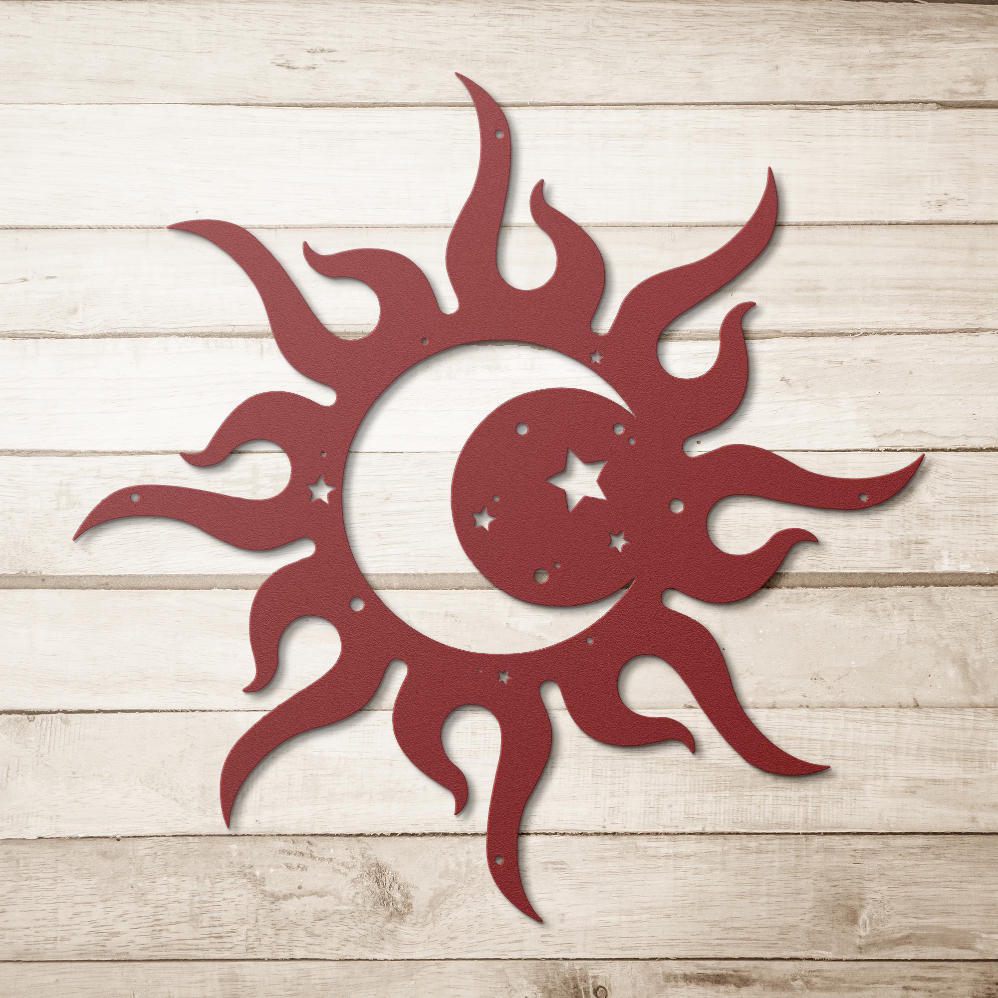 Sun Moon Metal Art – Celestial Wall Decor | Bohemian Metal Sign, Starry Sky Gift