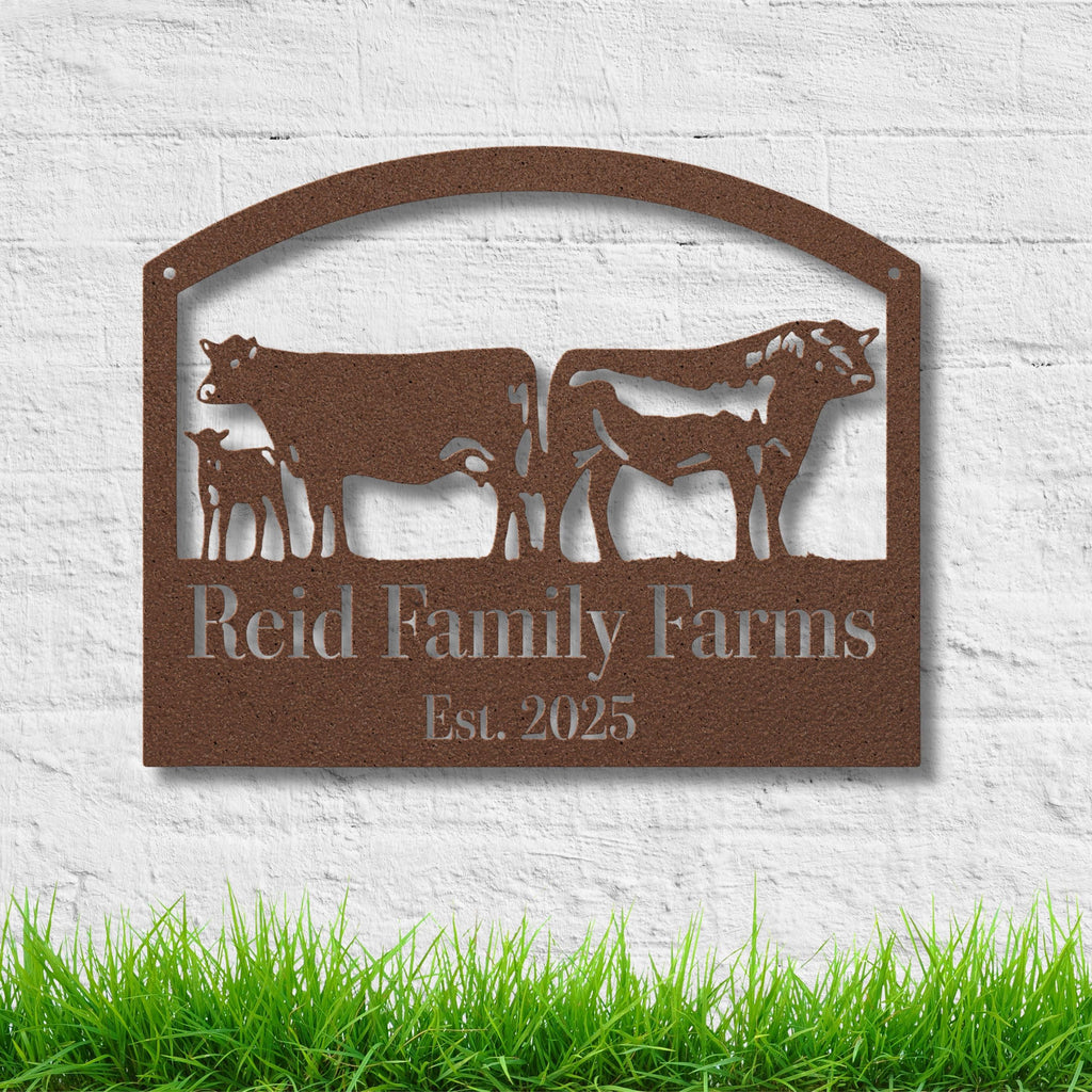 Personalized Cattle Farm Sign | Custom Cow Ranch Metal Art | Livestock Family Die-Cut | Established Date Barn Decor
